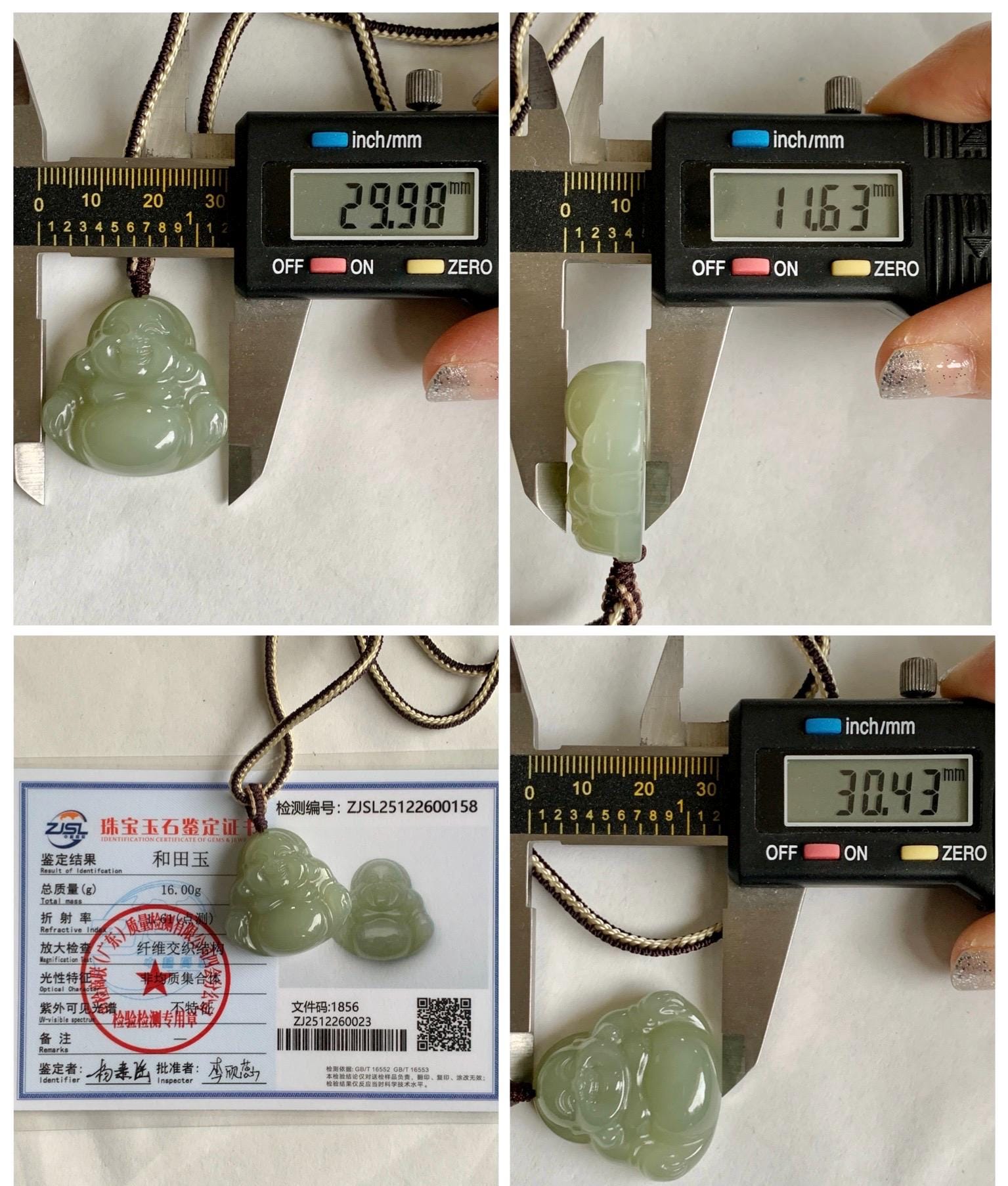 Certified Natural Nephrite Jade Icy Translucent Beige Large Buddha Pendant Rope Necklace Adjustable 28” 16g 天然和田玉冰糖黄佛公项链 158