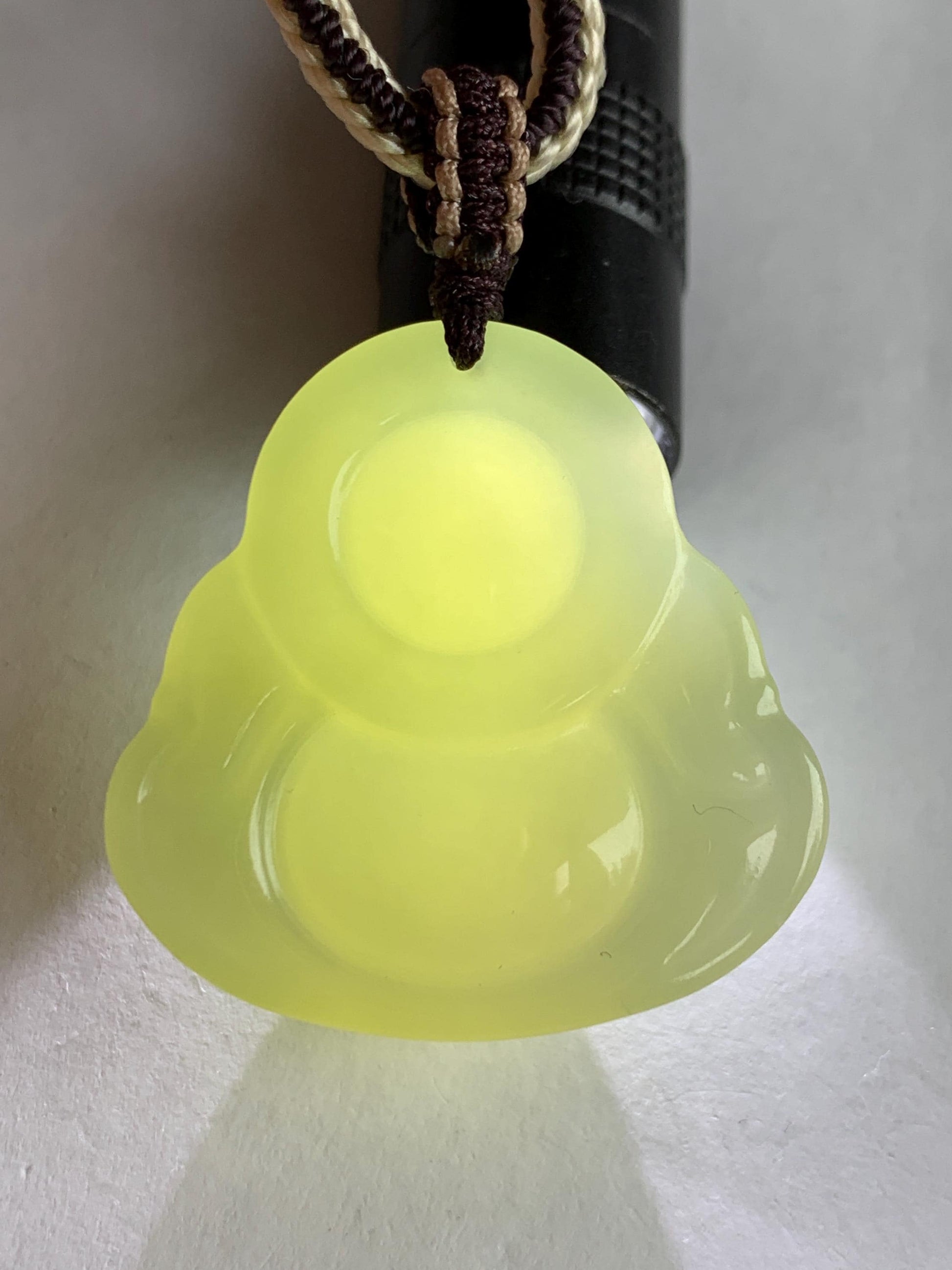 Certified Natural Nephrite Jade Icy Translucent Beige Large Buddha Pendant Rope Necklace Adjustable 28” 16g 天然和田玉冰糖黄佛公项链 158