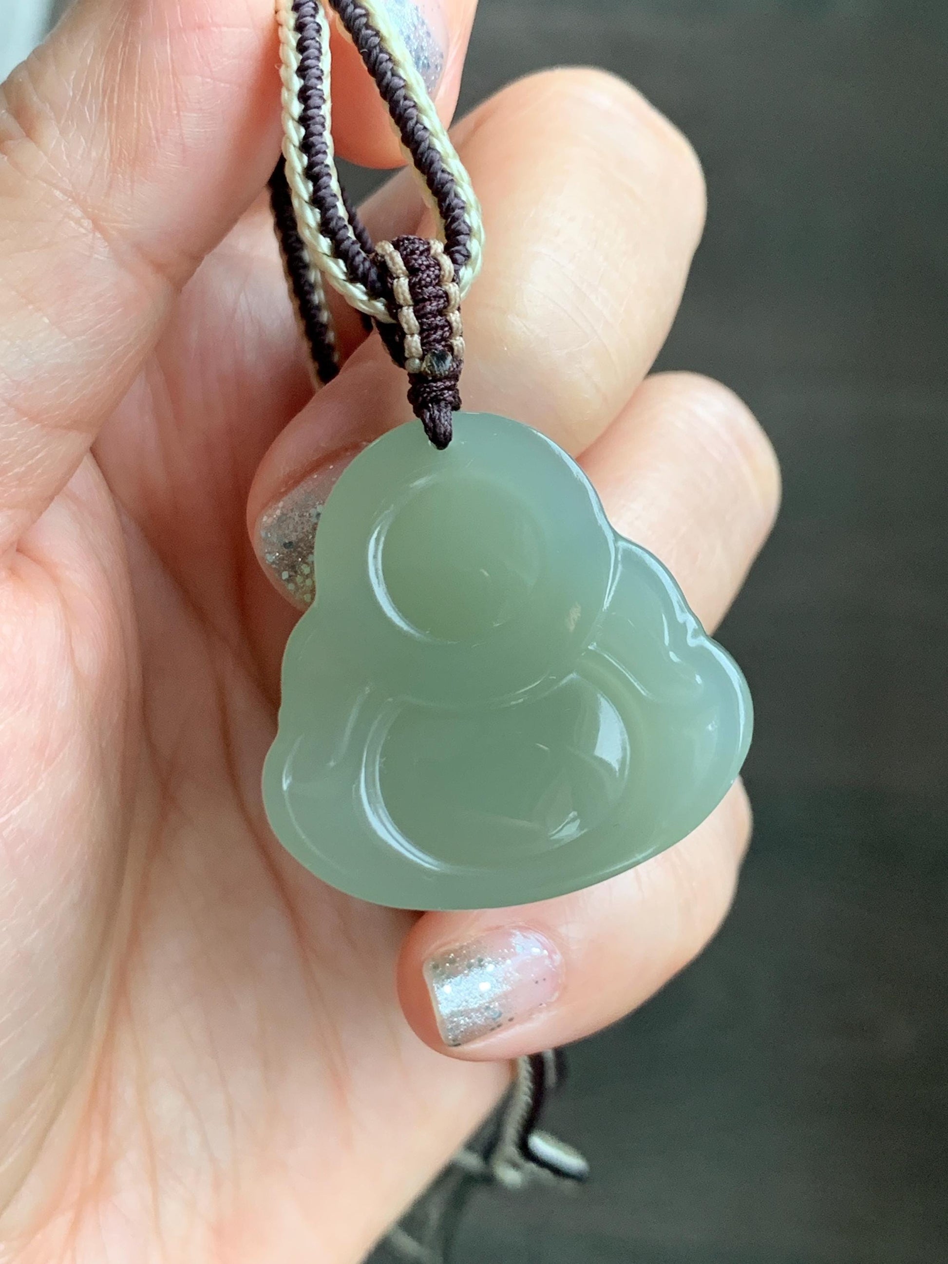 Certified Natural Nephrite Jade Icy Translucent Beige Large Buddha Pendant Rope Necklace Adjustable 28” 16g 天然和田玉冰糖黄佛公项链 158