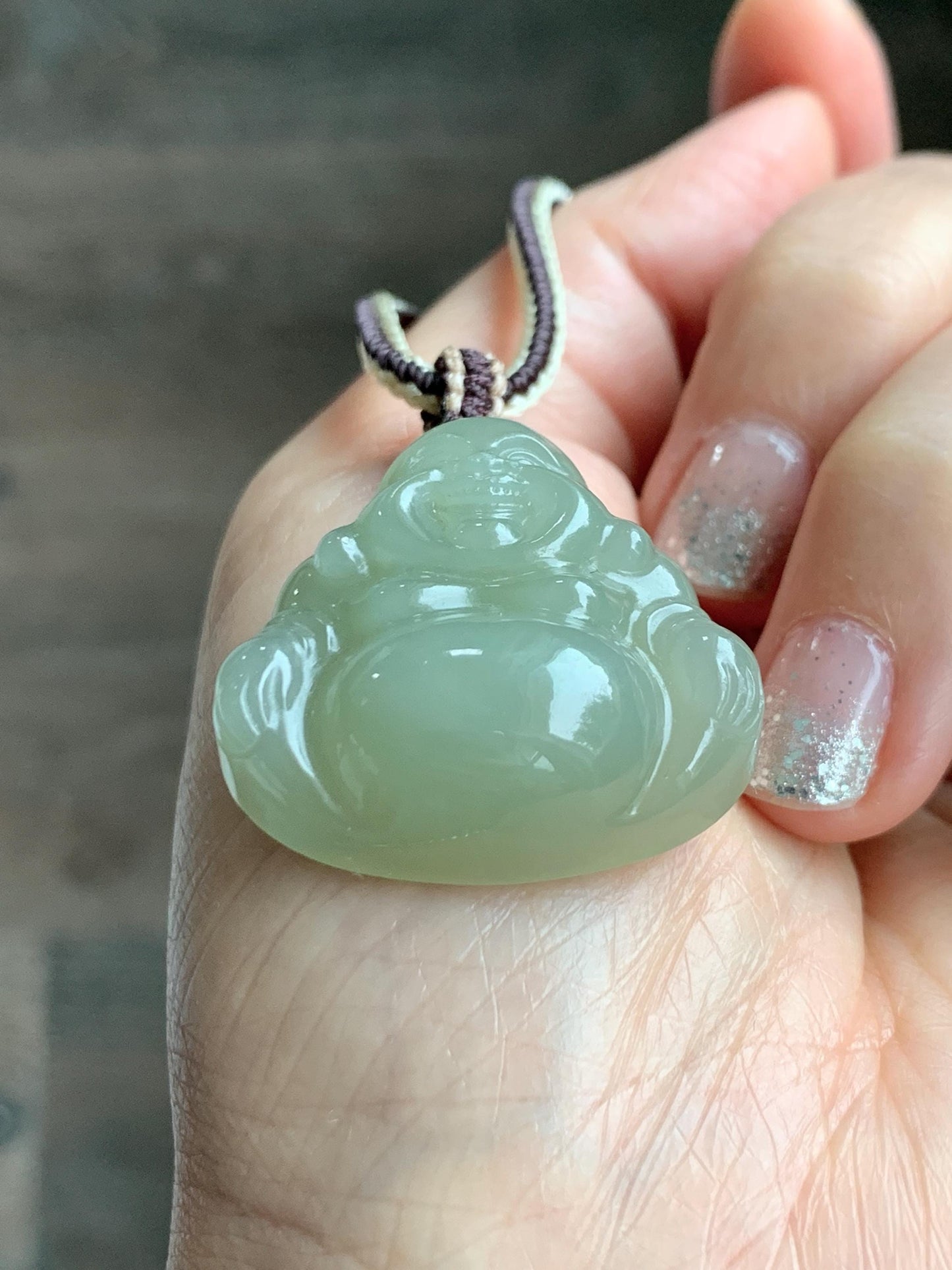 Certified Natural Nephrite Jade Icy Translucent Beige Large Buddha Pendant Rope Necklace Adjustable 28” 16g 天然和田玉冰糖黄佛公项链 158