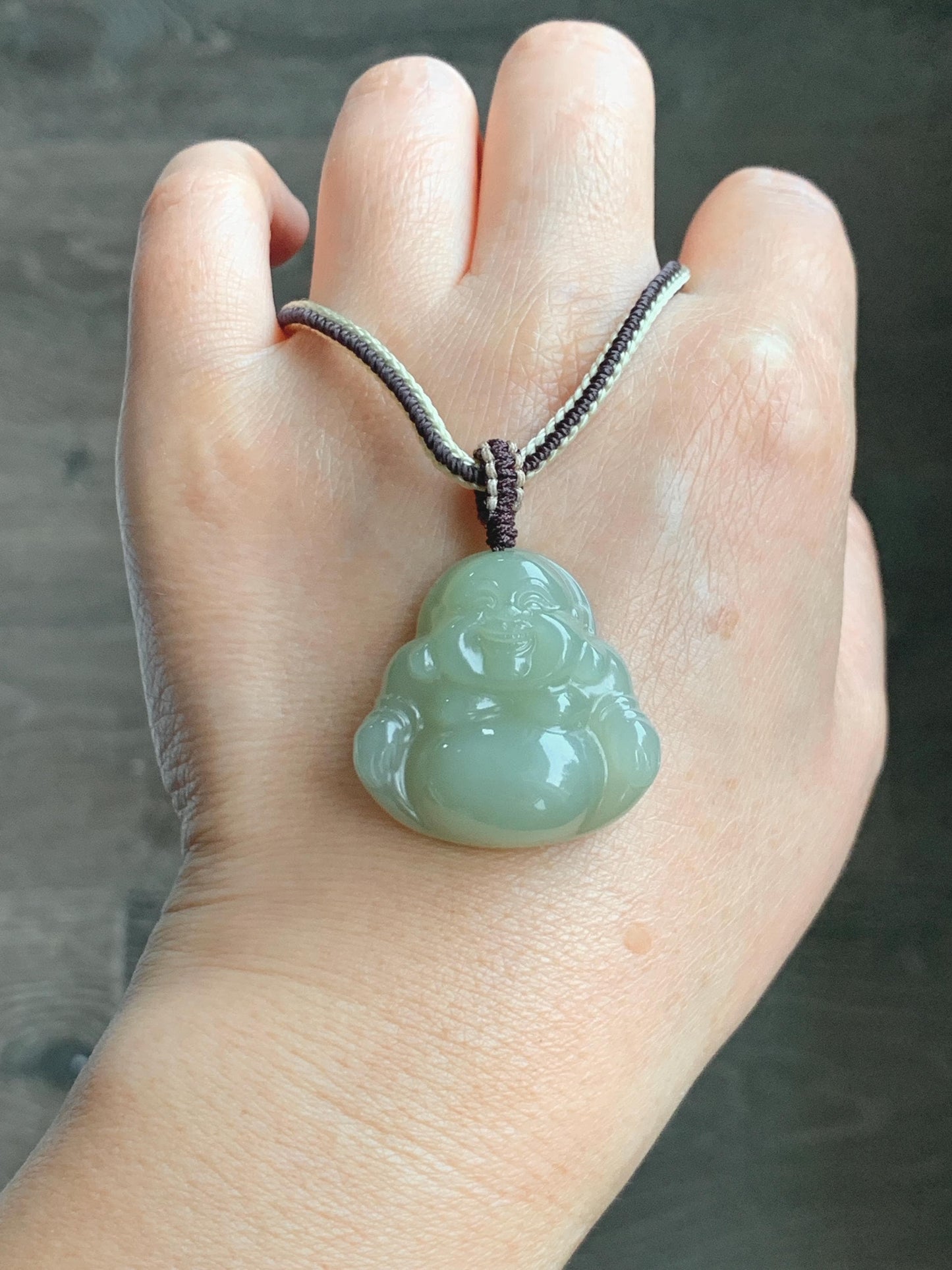 Certified Natural Nephrite Jade Icy Translucent Beige Large Buddha Pendant Rope Necklace Adjustable 28” 16g 天然和田玉冰糖黄佛公项链 158