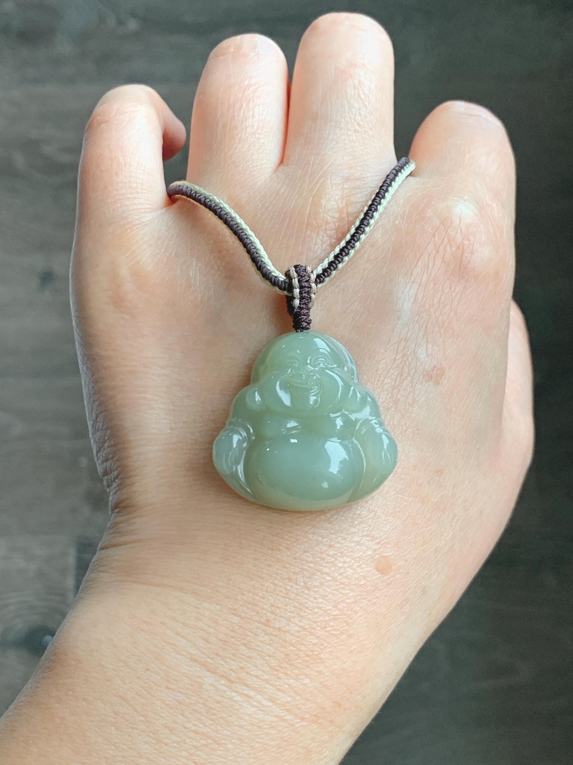 Certified Natural Nephrite Jade Icy Translucent Beige Large Buddha Pendant Rope Necklace Adjustable 28” 16g 天然和田玉冰糖黄佛公项链 158