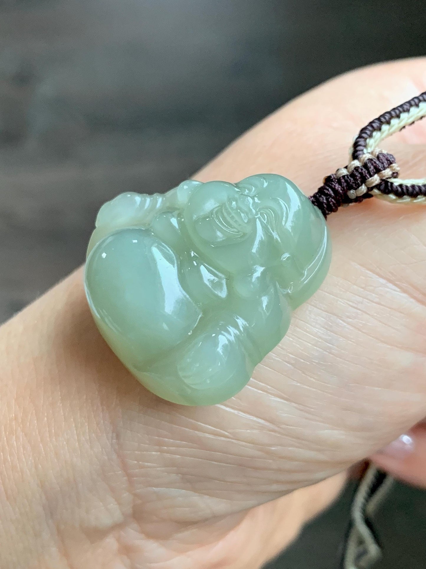 Certified Natural Nephrite Jade Icy Translucent Beige Large Buddha Pendant Rope Necklace Adjustable 28” 16g 天然和田玉冰糖黄佛公项链 158