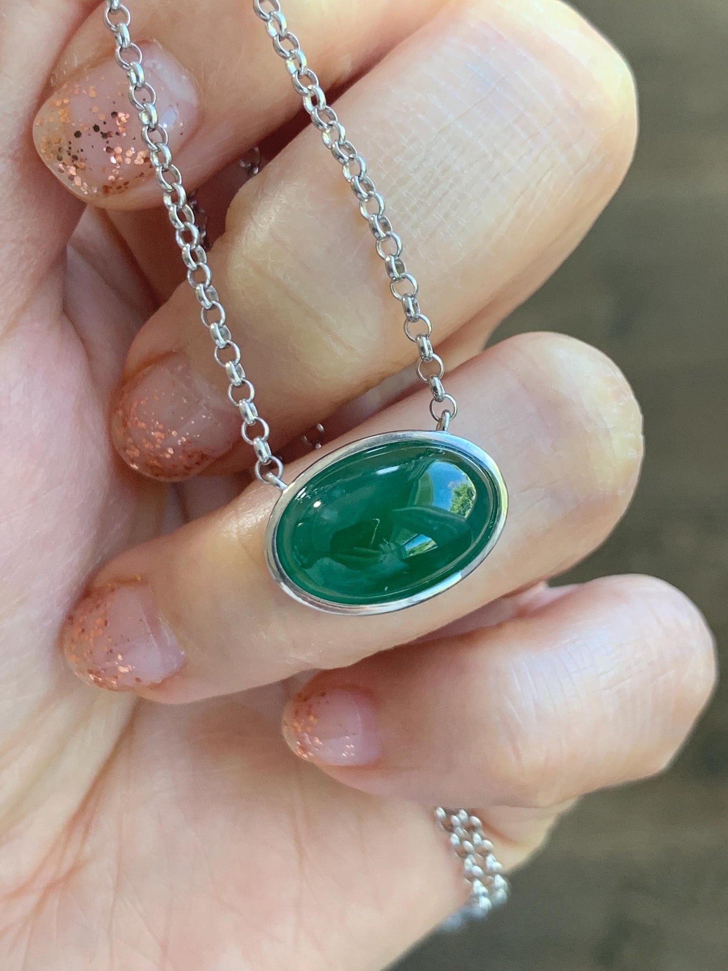 Certified Natural Grade A Guatemalan Icy Translucent Rich Green Jade Jadeite Solitaire Pendant Necklace Sterling Silver 天然冰危深绿翡翠大蛋面锁骨链 171
