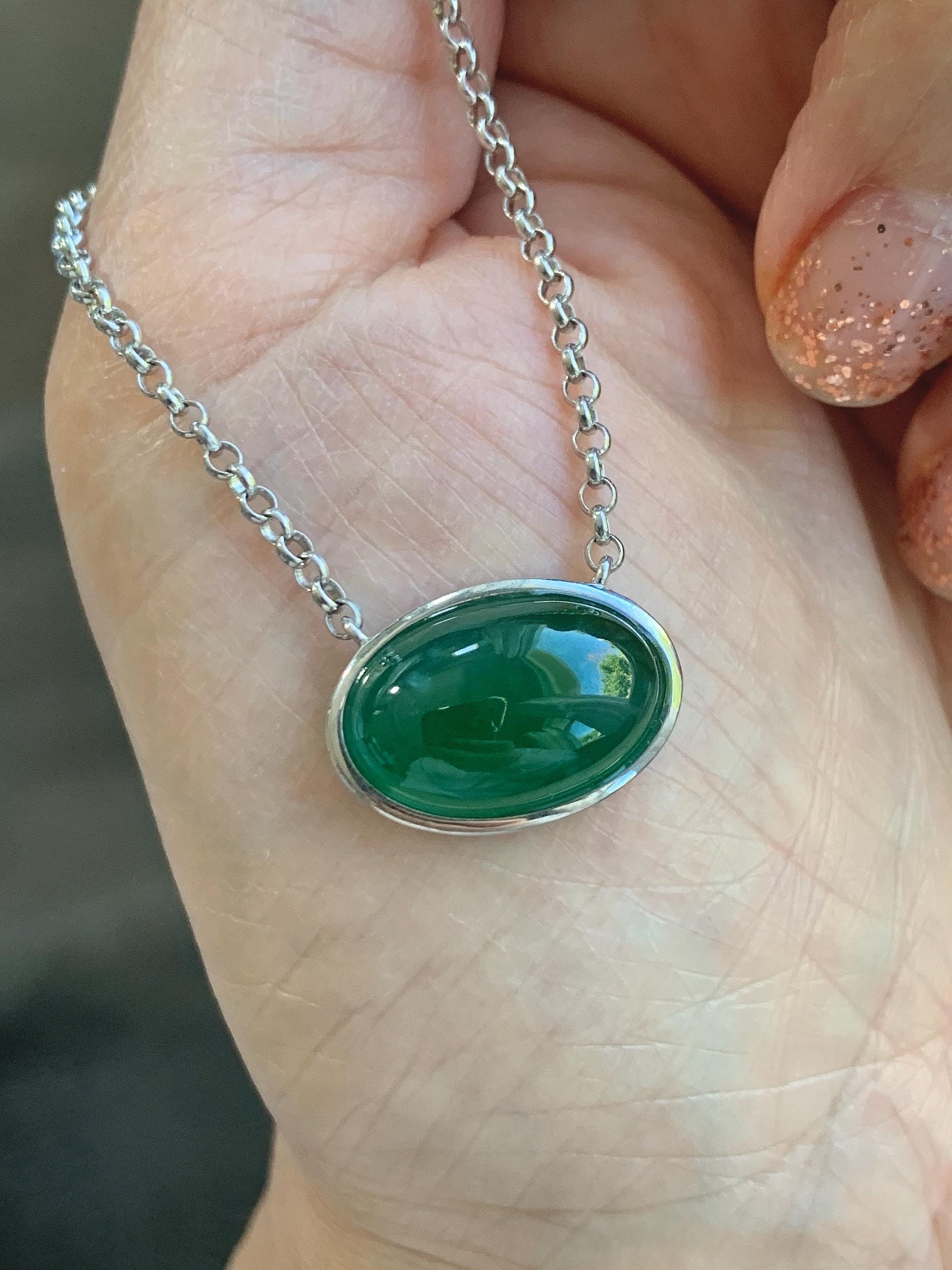 Certified Natural Grade A Guatemalan Icy Translucent Rich Green Jade Jadeite Solitaire Pendant Necklace Sterling Silver 天然冰危深绿翡翠大蛋面锁骨链 171