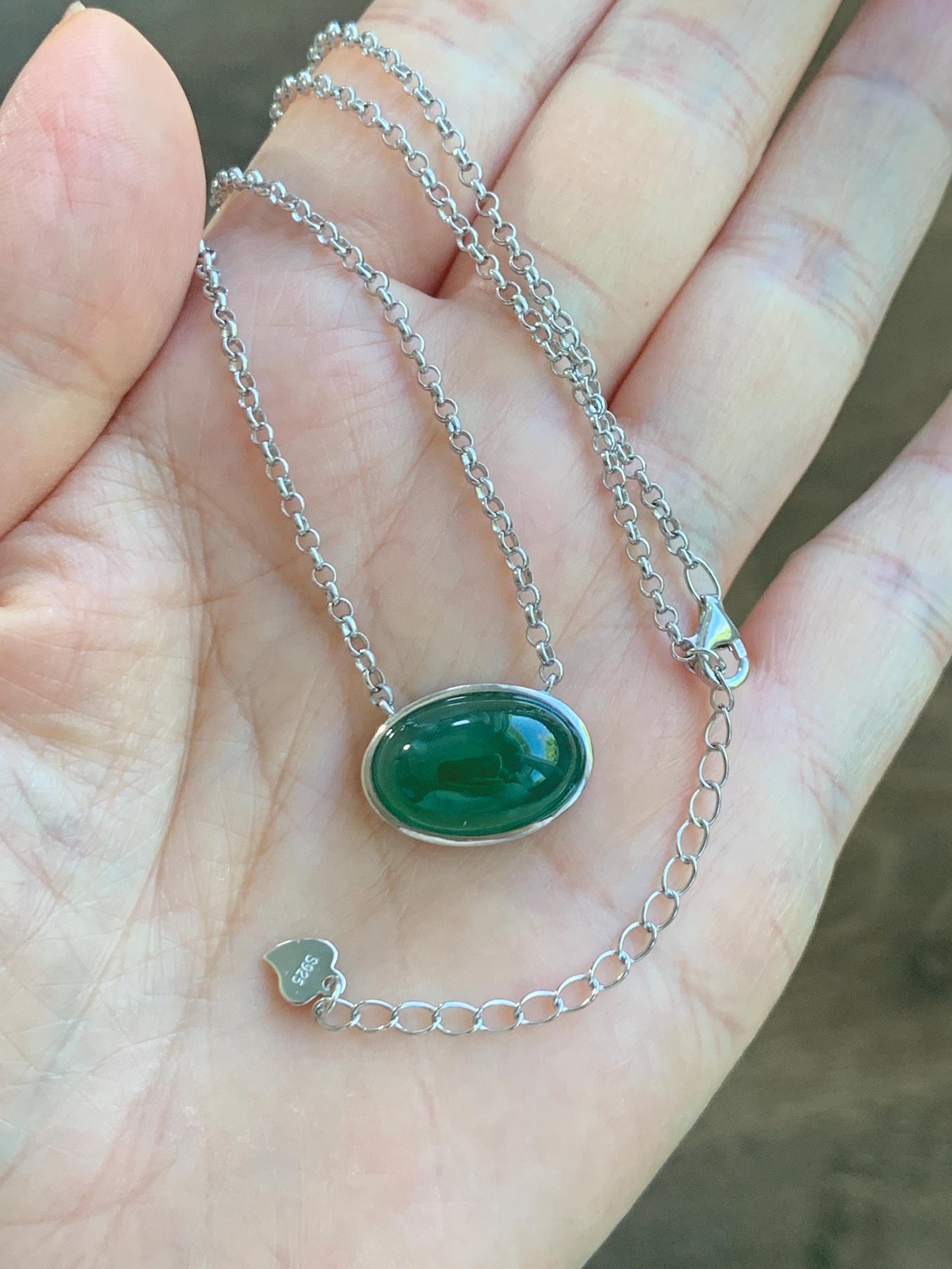 Certified Natural Grade A Guatemalan Icy Translucent Rich Green Jade Jadeite Solitaire Pendant Necklace Sterling Silver 天然冰危深绿翡翠大蛋面锁骨链 171