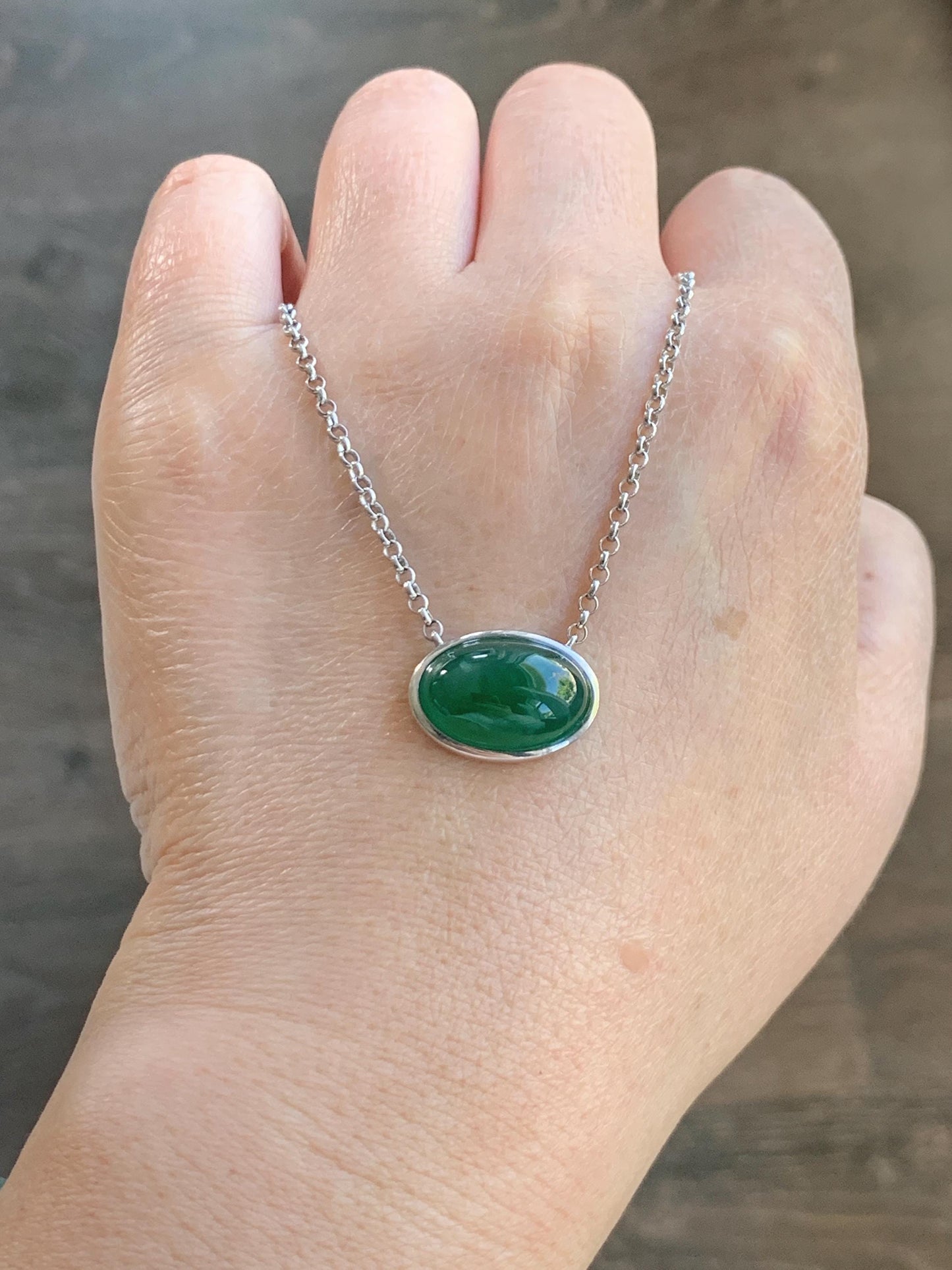 Certified Natural Grade A Guatemalan Icy Translucent Rich Green Jade Jadeite Solitaire Pendant Necklace Sterling Silver 天然冰危深绿翡翠大蛋面锁骨链 171