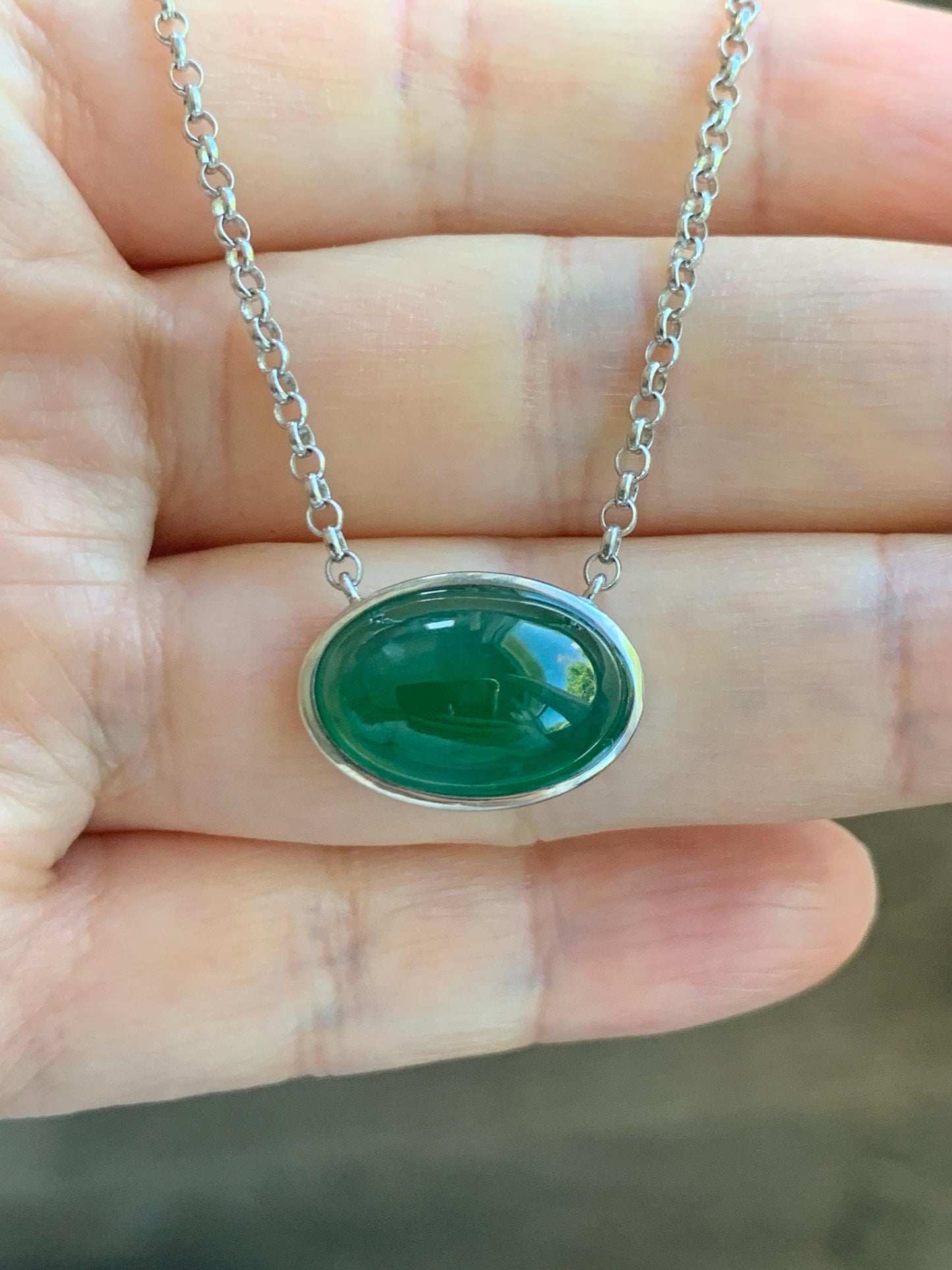 Certified Natural Grade A Guatemalan Icy Translucent Rich Green Jade Jadeite Solitaire Pendant Necklace Sterling Silver 天然冰危深绿翡翠大蛋面锁骨链 171