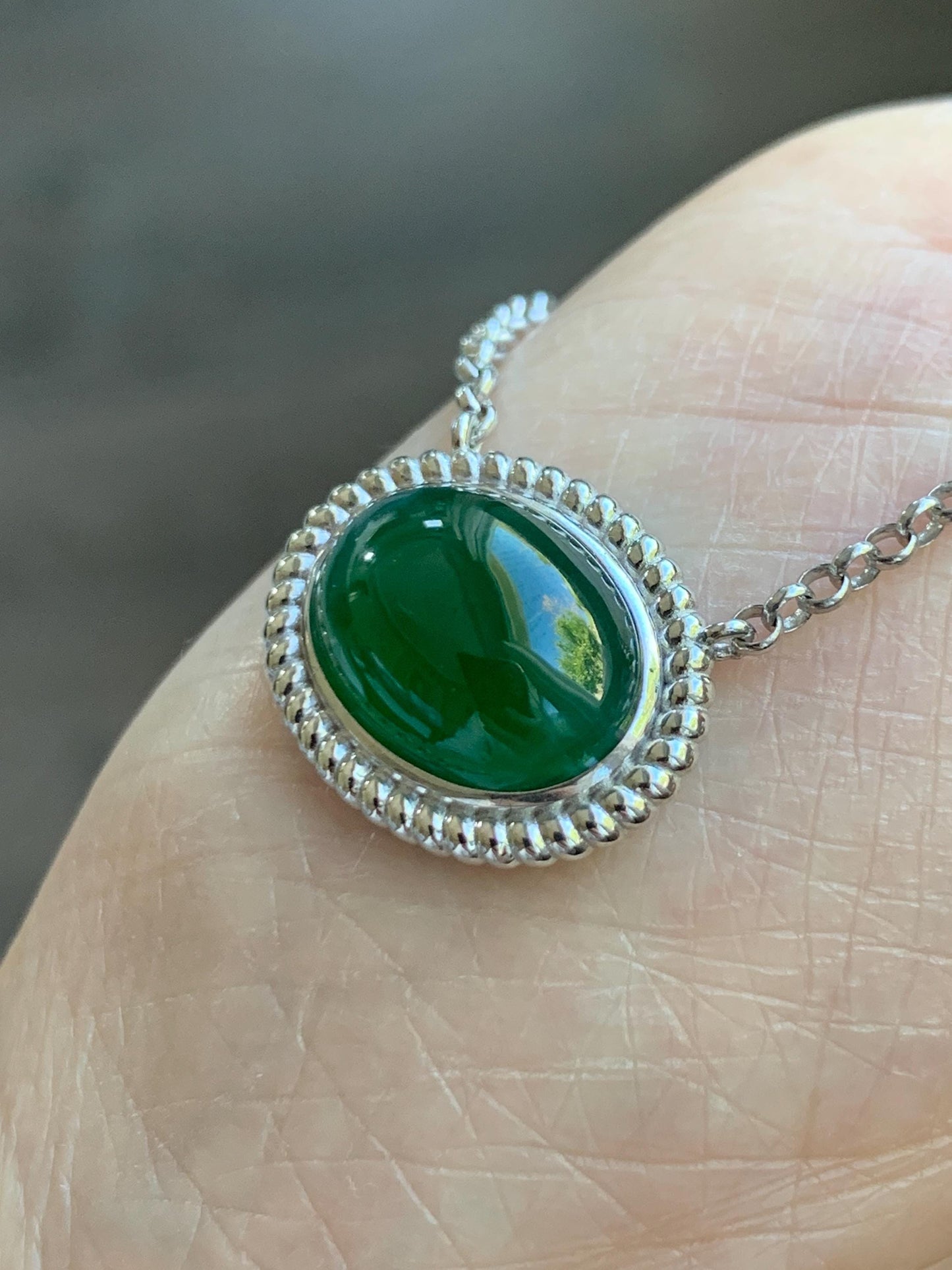 Certified Natural Grade A Guatemalan Icy Translucent Deep Green Jade Jadeite Solitaire Pendant Necklace Sterling Silver 天然冰危深绿翡翠大蛋面锁骨链 170