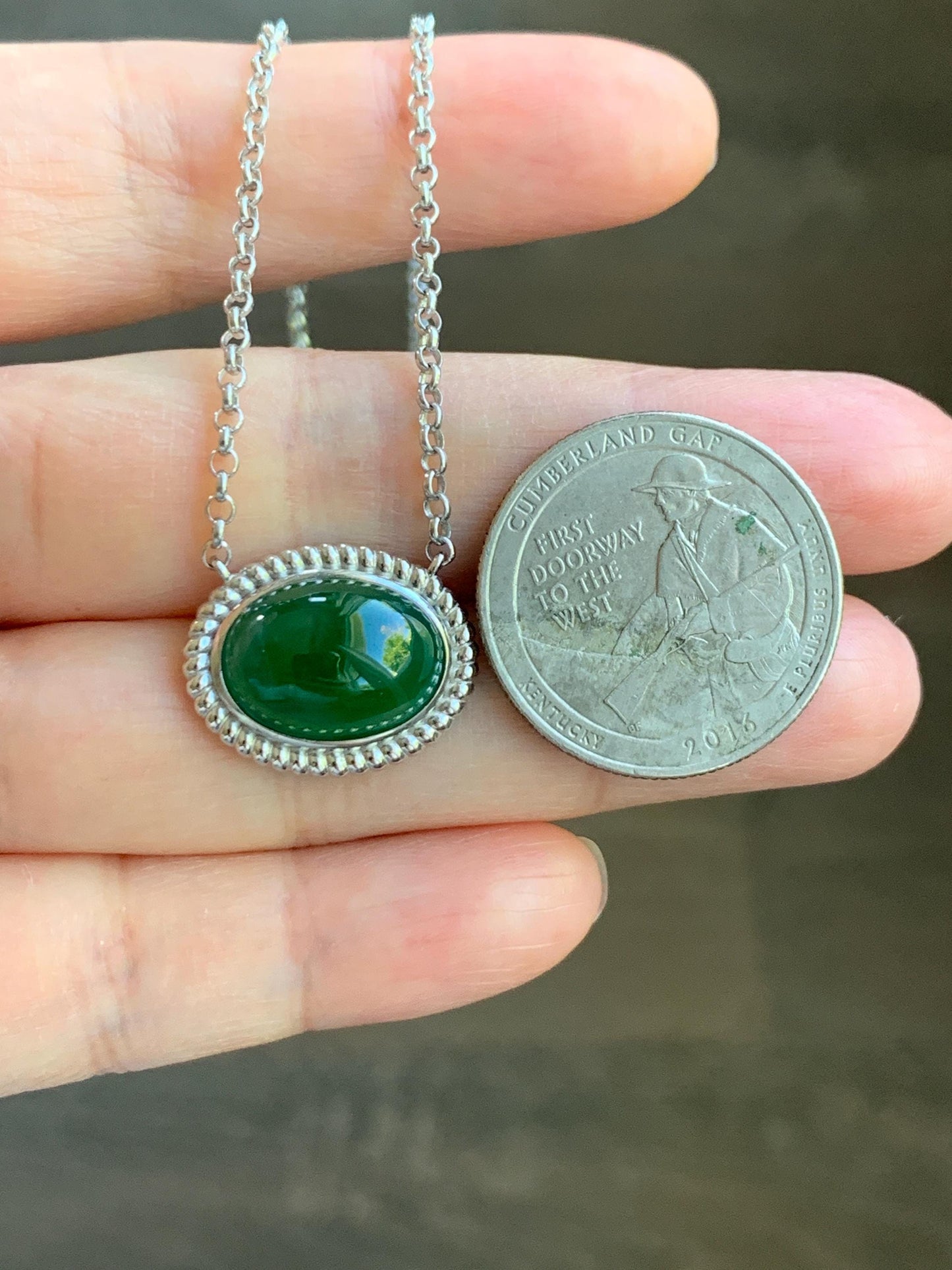 Certified Natural Grade A Guatemalan Icy Translucent Deep Green Jade Jadeite Solitaire Pendant Necklace Sterling Silver 天然冰危深绿翡翠大蛋面锁骨链 170