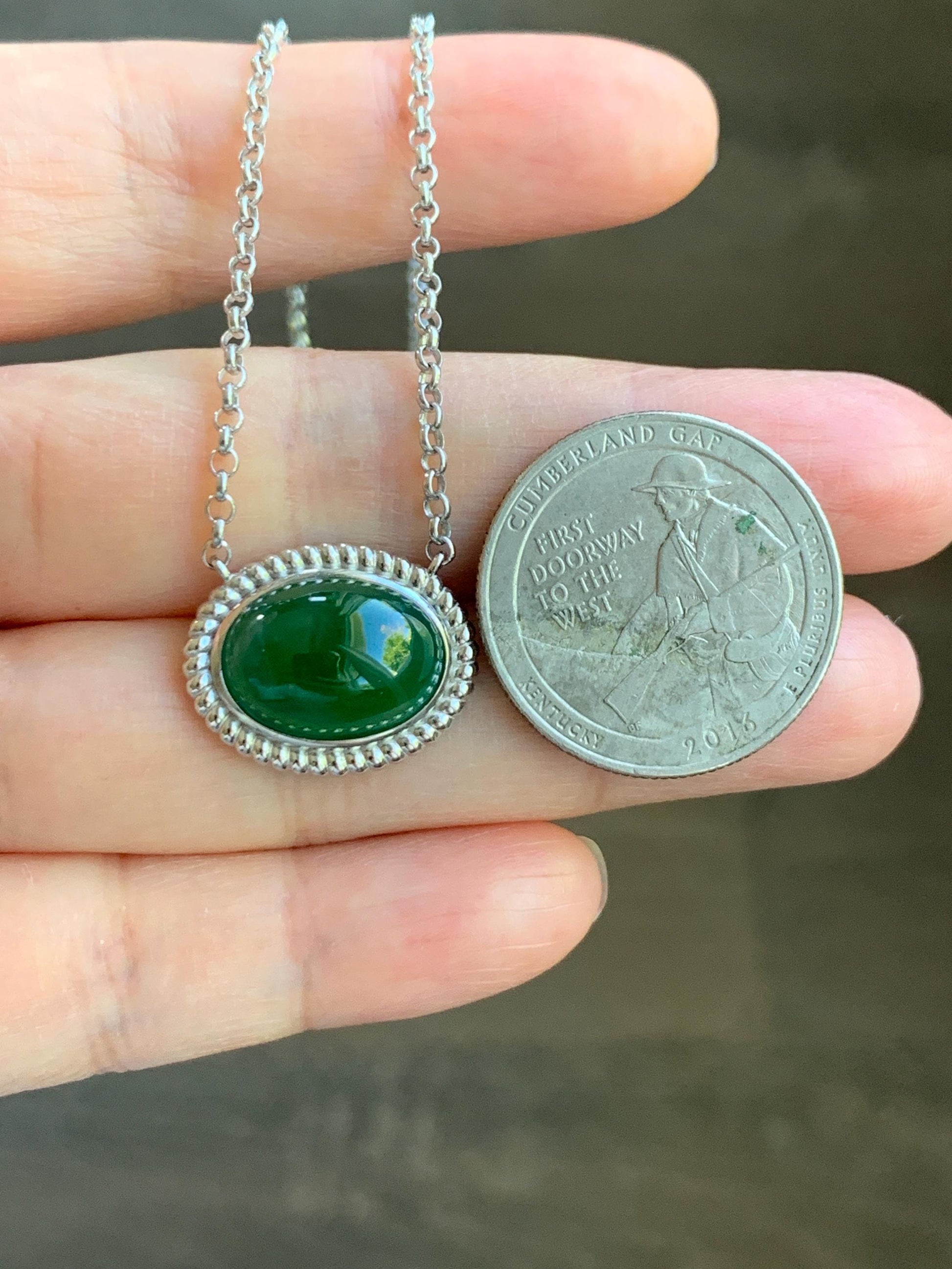 Certified Natural Grade A Guatemalan Icy Translucent Deep Green Jade Jadeite Solitaire Pendant Necklace Sterling Silver 天然冰危深绿翡翠大蛋面锁骨链 170