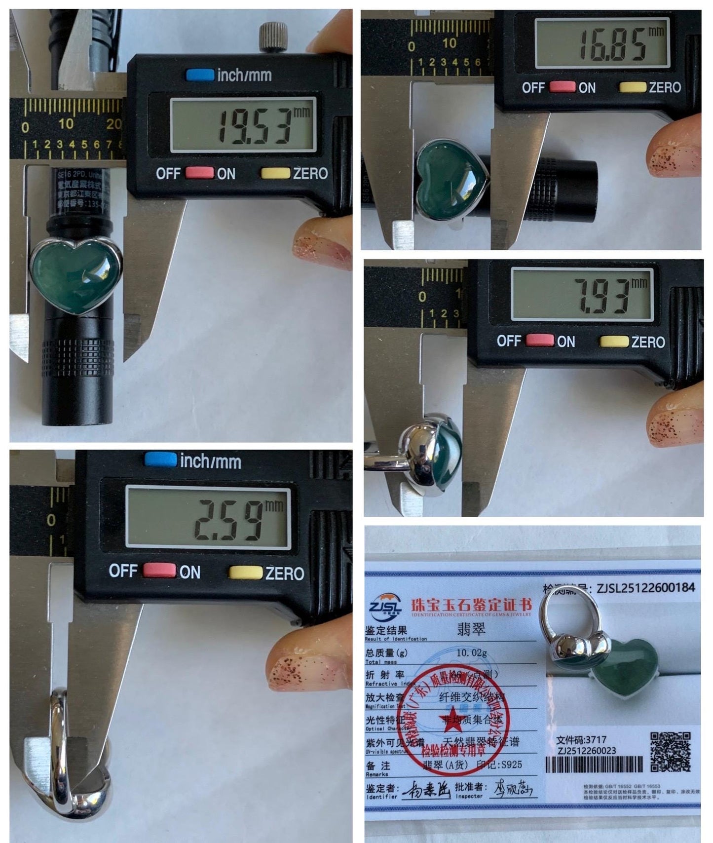 Certified Natural Grade A Guatemalan Icy Translucent Dark Teal Blue Jade Jadeite Heart Ring Sterling Silver Size 7.25 天然冰危蓝绿翡翠爱心银镶戒指 184