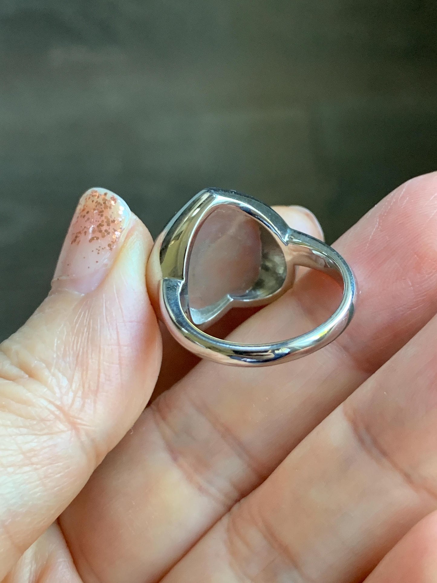 Certified Natural Grade A Guatemalan Icy Translucent Dark Teal Blue Jade Jadeite Heart Ring Sterling Silver Size 7.25 天然冰危蓝绿翡翠爱心银镶戒指 184