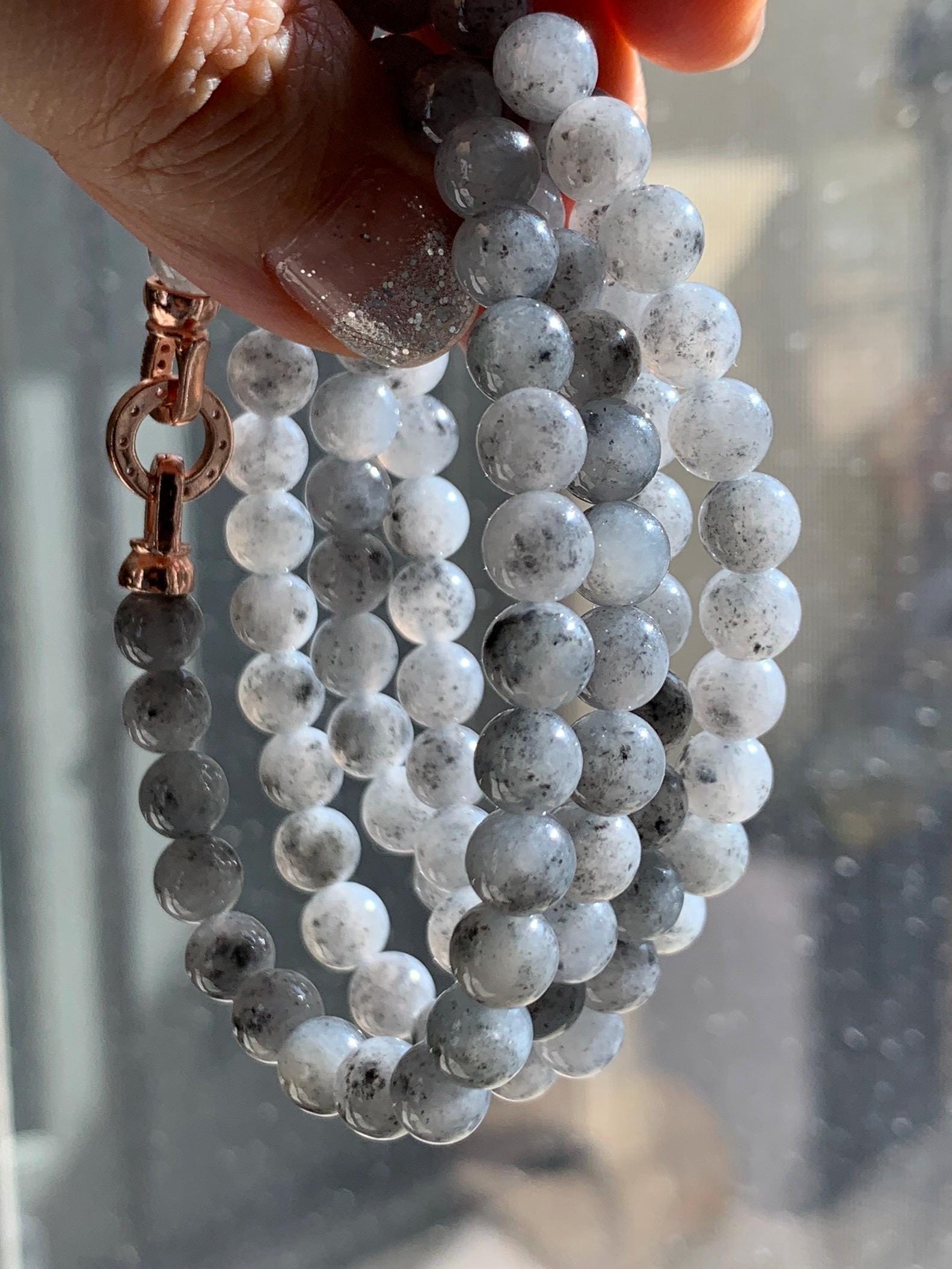 Natural Grade A Icy Highly Translucent Gelatinous Wuji Jade Jadeite Beaded Necklace 7mm 27" 天然冰胶乌鸡翡翠圆珠长链 MWJ363