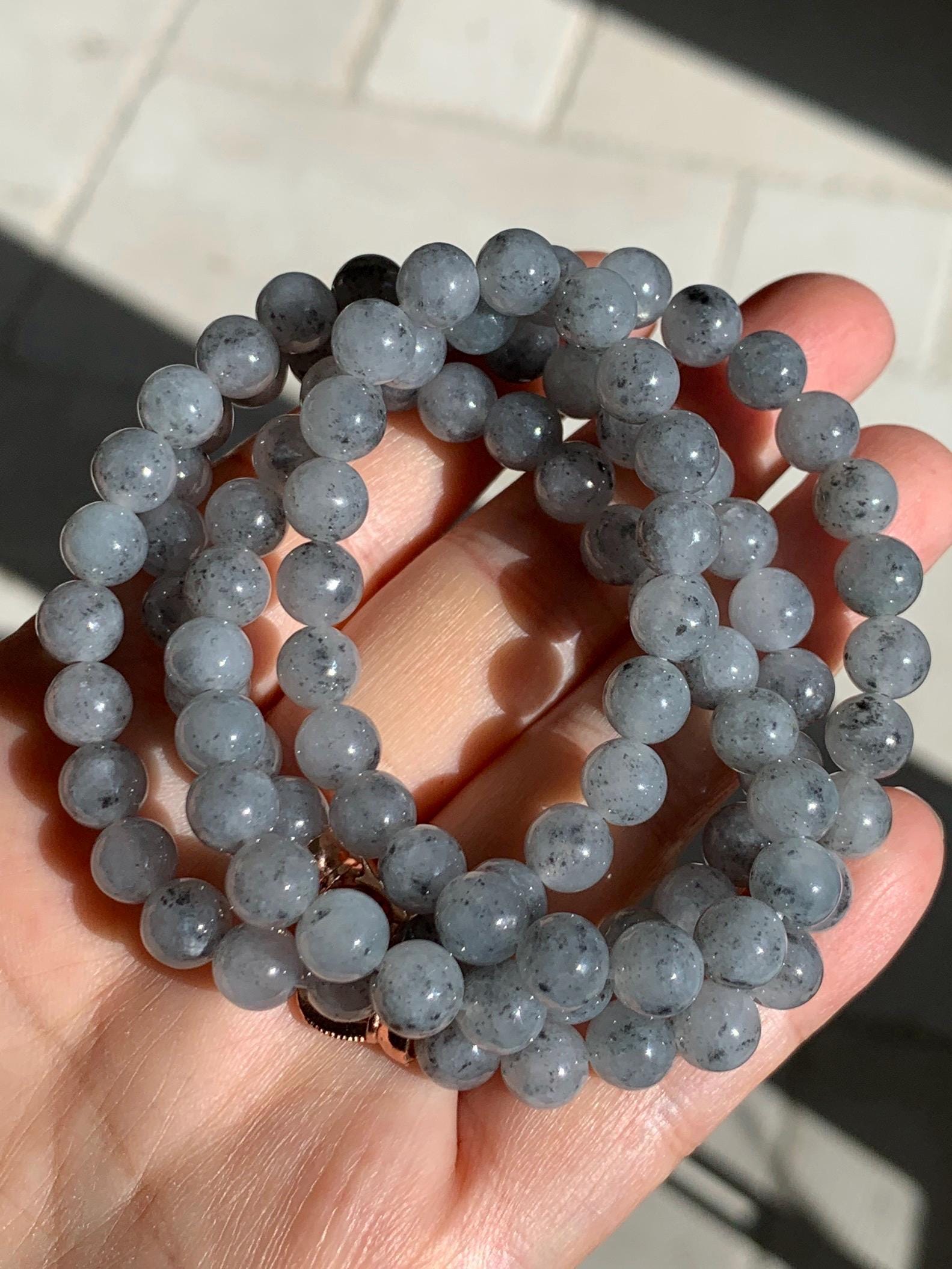 Natural Grade A Icy Highly Translucent Gelatinous Wuji Jade Jadeite Beaded Necklace 7mm 27" 天然冰胶乌鸡翡翠圆珠长链 MWJ363