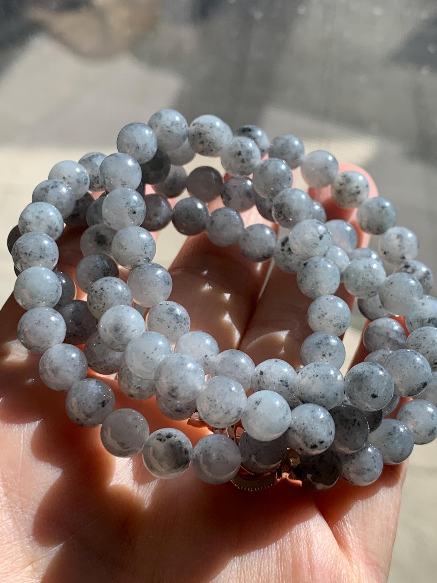 Natural Grade A Icy Highly Translucent Gelatinous Wuji Jade Jadeite Beaded Necklace 7mm 27" 天然冰胶乌鸡翡翠圆珠长链 MWJ363