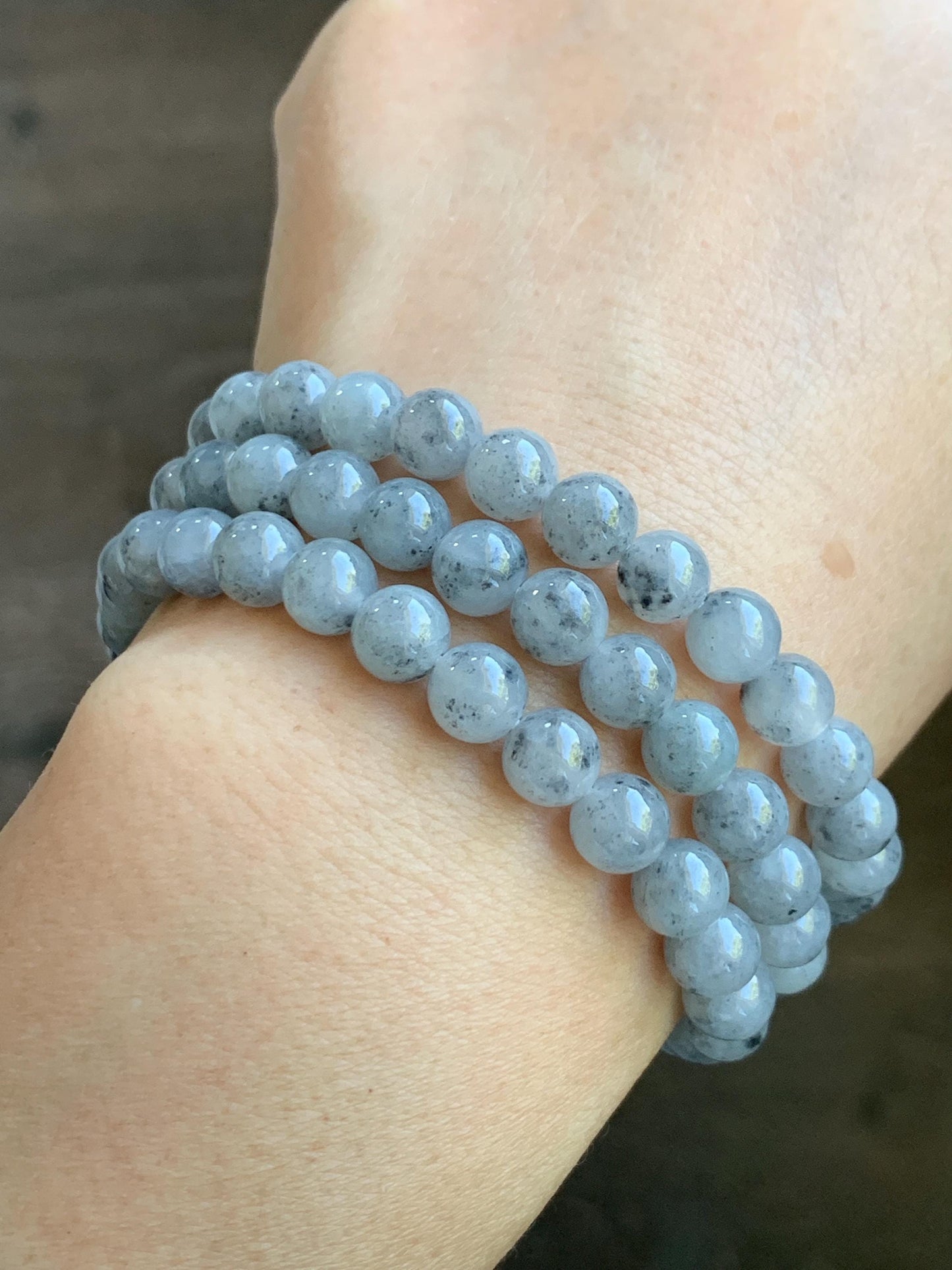 Natural Grade A Icy Highly Translucent Gelatinous Wuji Jade Jadeite Beaded Necklace 7mm 27" 天然冰胶乌鸡翡翠圆珠长链 MWJ363