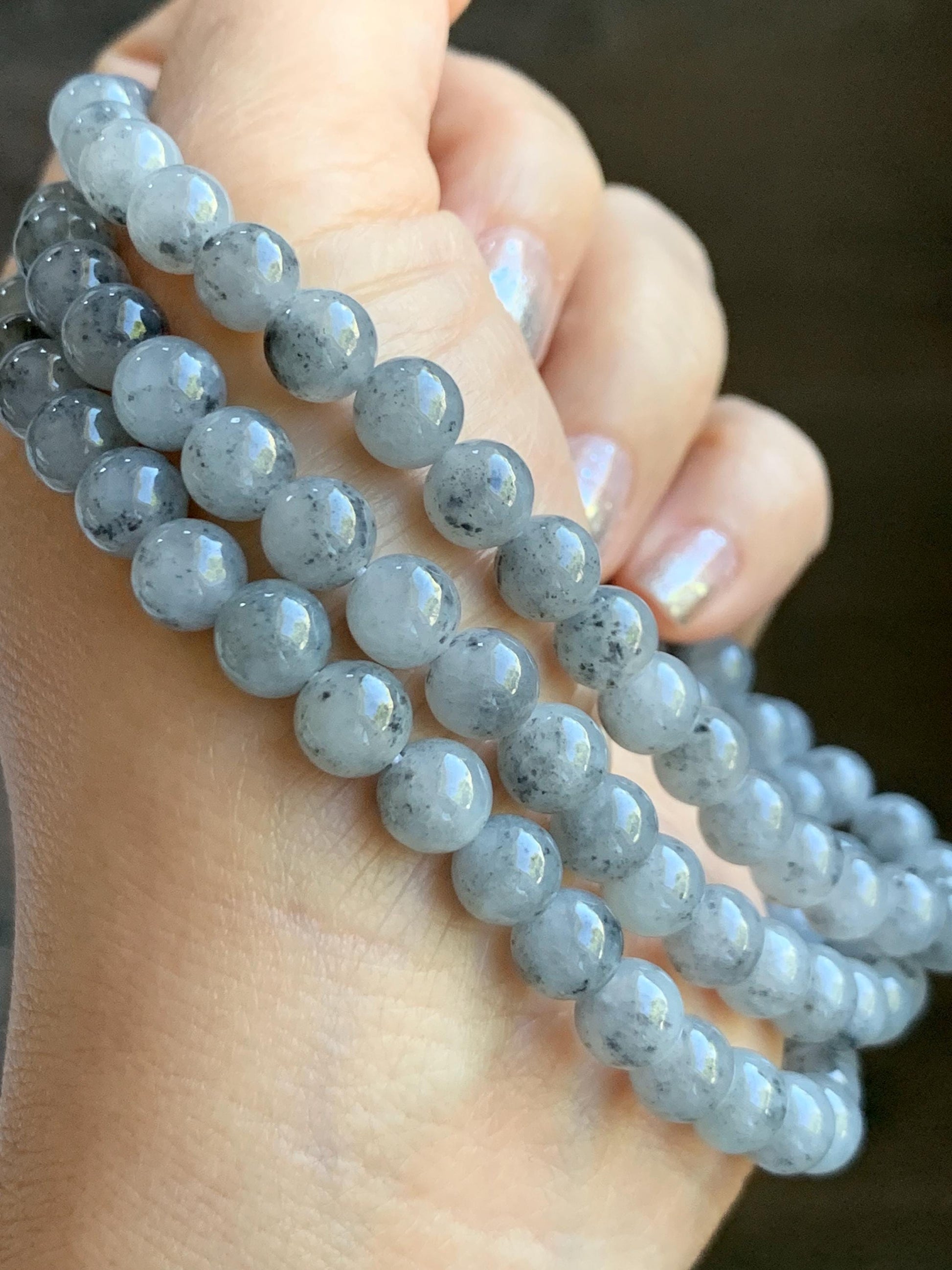 Natural Grade A Icy Highly Translucent Gelatinous Wuji Jade Jadeite Beaded Necklace 7mm 27" 天然冰胶乌鸡翡翠圆珠长链 MWJ363