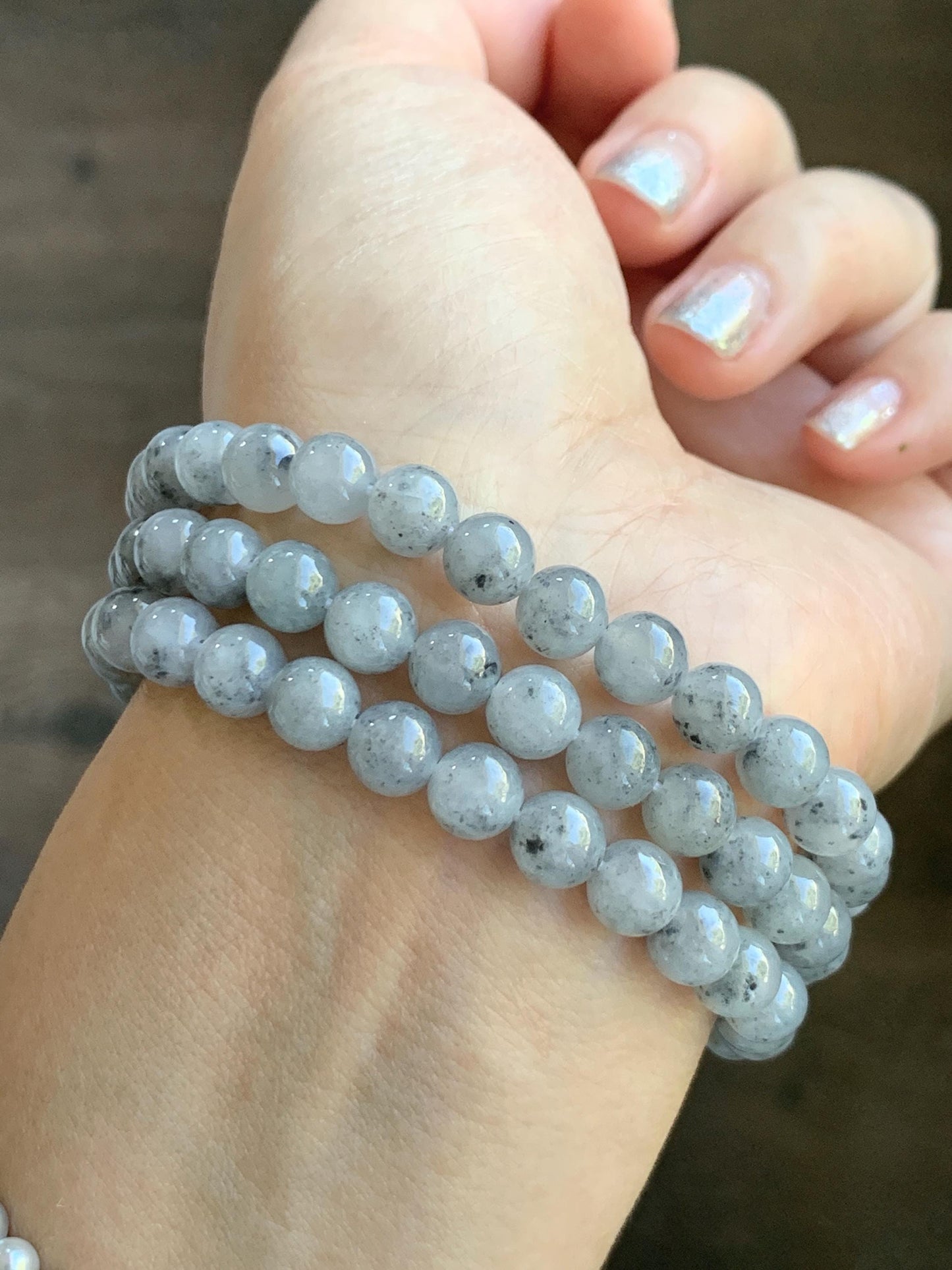 Natural Grade A Icy Highly Translucent Gelatinous Wuji Jade Jadeite Beaded Necklace 7mm 27" 天然冰胶乌鸡翡翠圆珠长链 MWJ363