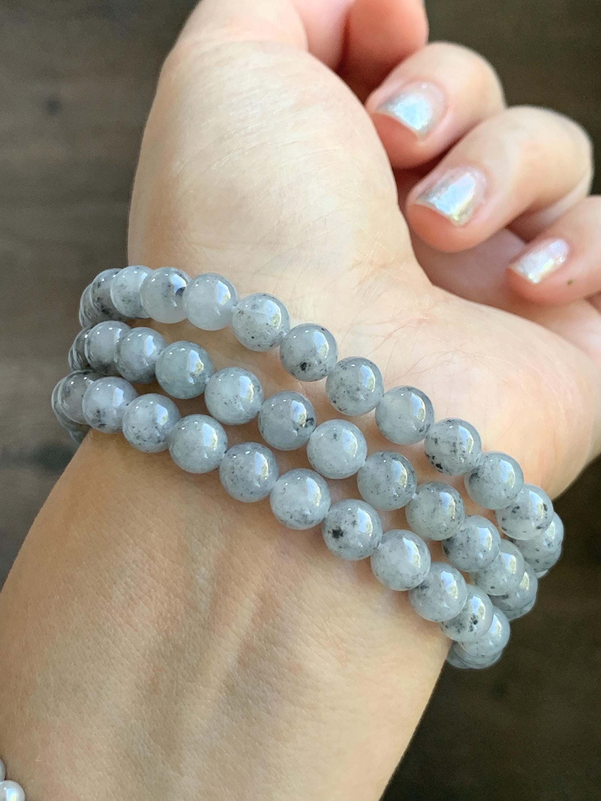 Natural Grade A Icy Highly Translucent Gelatinous Wuji Jade Jadeite Beaded Necklace 7mm 27" 天然冰胶乌鸡翡翠圆珠长链 MWJ363