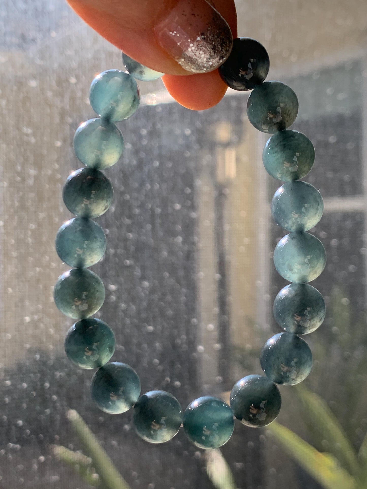 Certified Natural Grade A Guatemalan Icy Highly Translucent Dark Teal Wuji Jade Jadeite Beads Beaded Bracelet 9.8mm 7” 天然冰胶危深蓝乌鸡翡翠手串 490