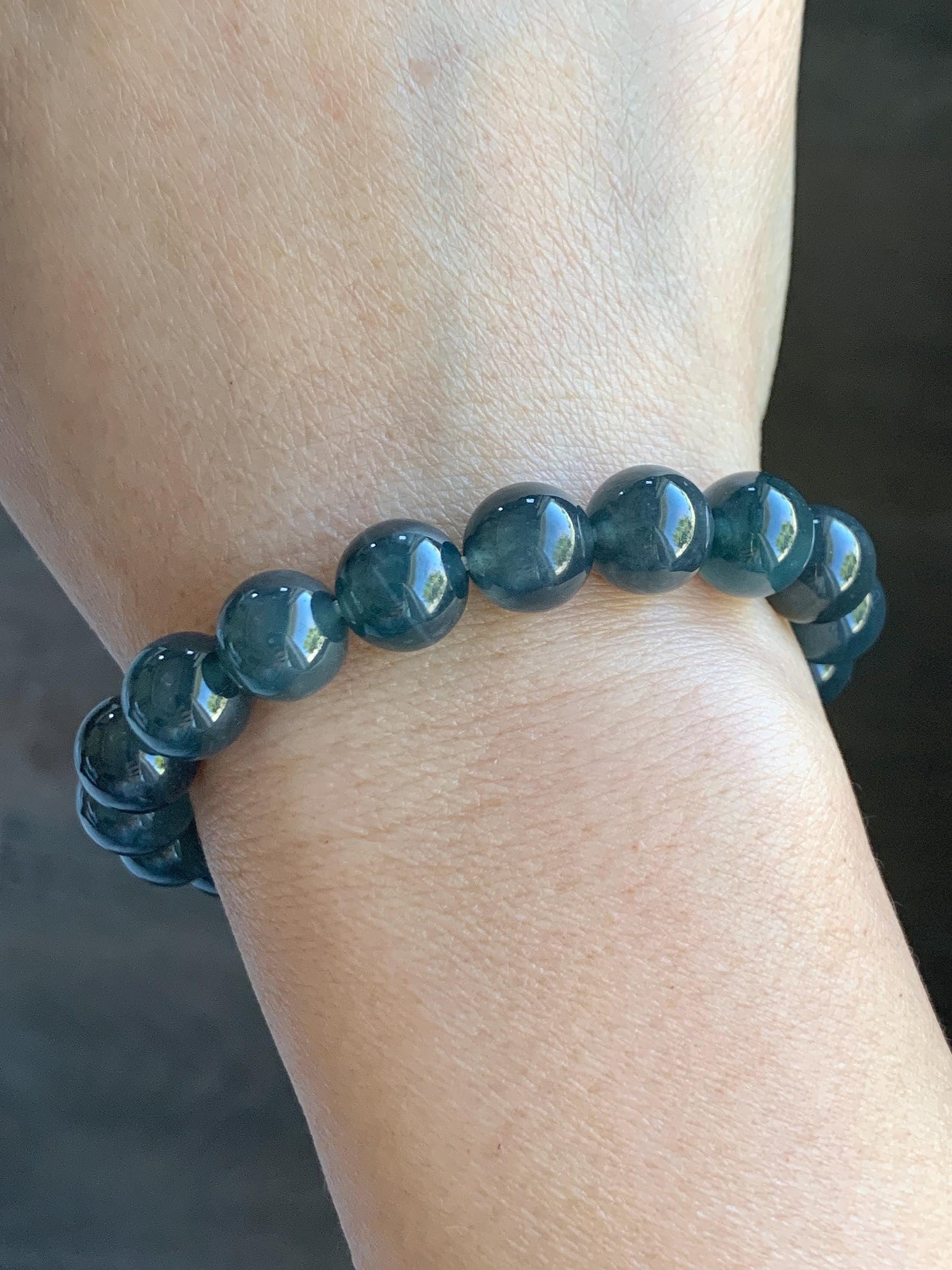 Certified Natural Grade A Guatemalan Icy Highly Translucent Dark Teal Wuji Jade Jadeite Beads Beaded Bracelet 9.8mm 7” 天然冰胶危深蓝乌鸡翡翠手串 490