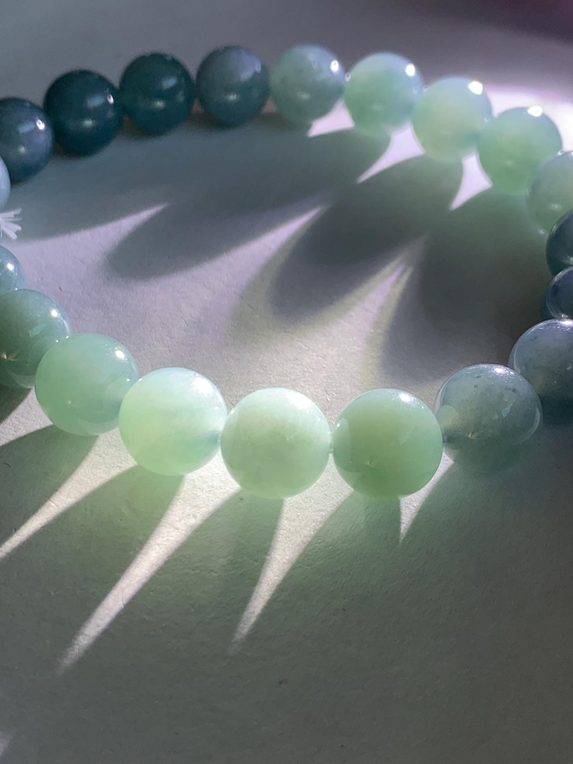 Natural Grade A Guatemalan Icy Translucent Teal Jade Jadeite Beaded Bracelet Stretchy 9.9mm 7.5"-7.75” 34g 天然冰危蓝翡翠圆珠手串 WLL330A