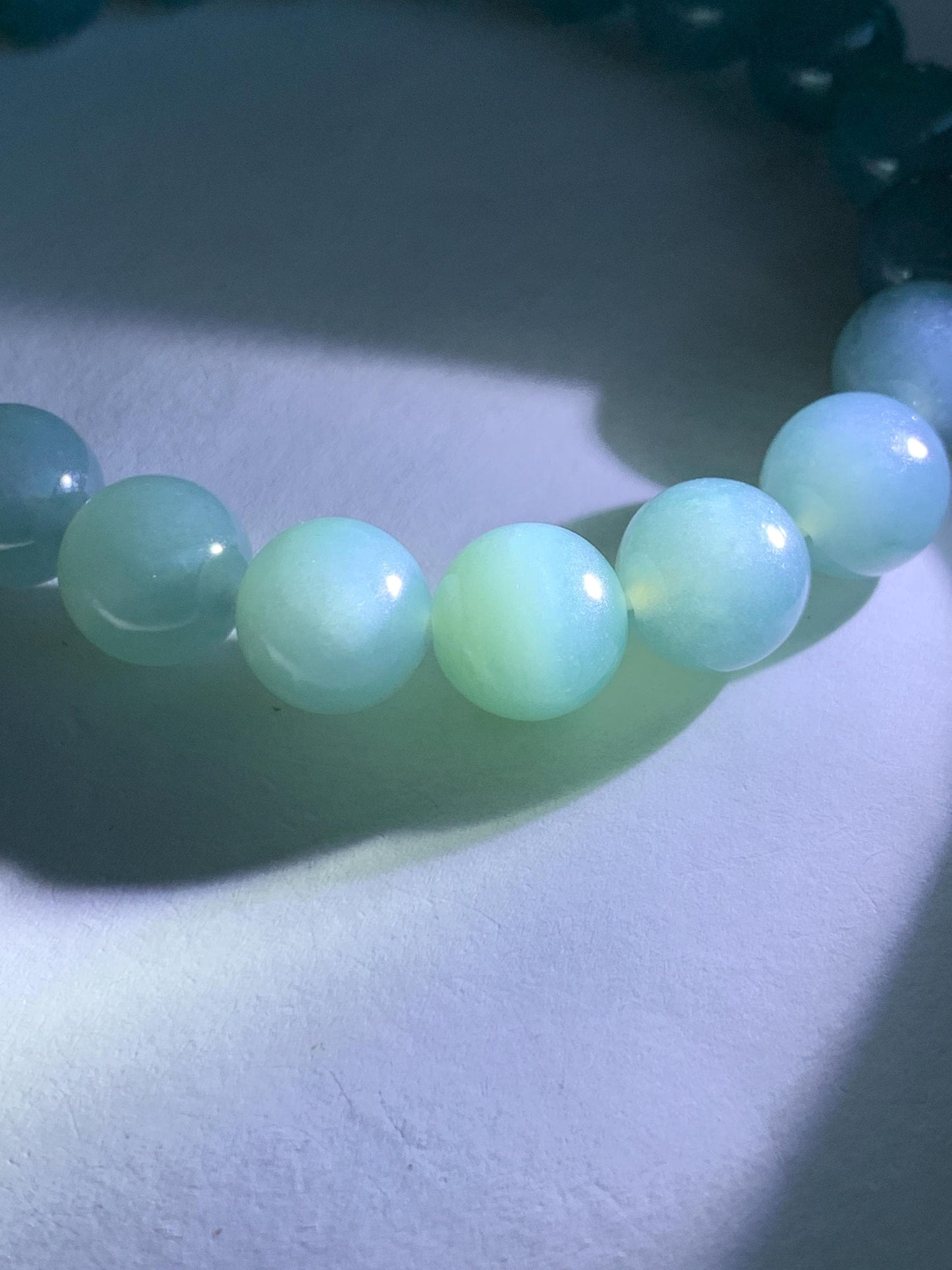 Natural Grade A Guatemalan Icy Translucent Teal Jade Jadeite Beaded Bracelet Stretchy 9.9mm 7.5"-7.75” 34g 天然冰危蓝翡翠圆珠手串 WLL330A