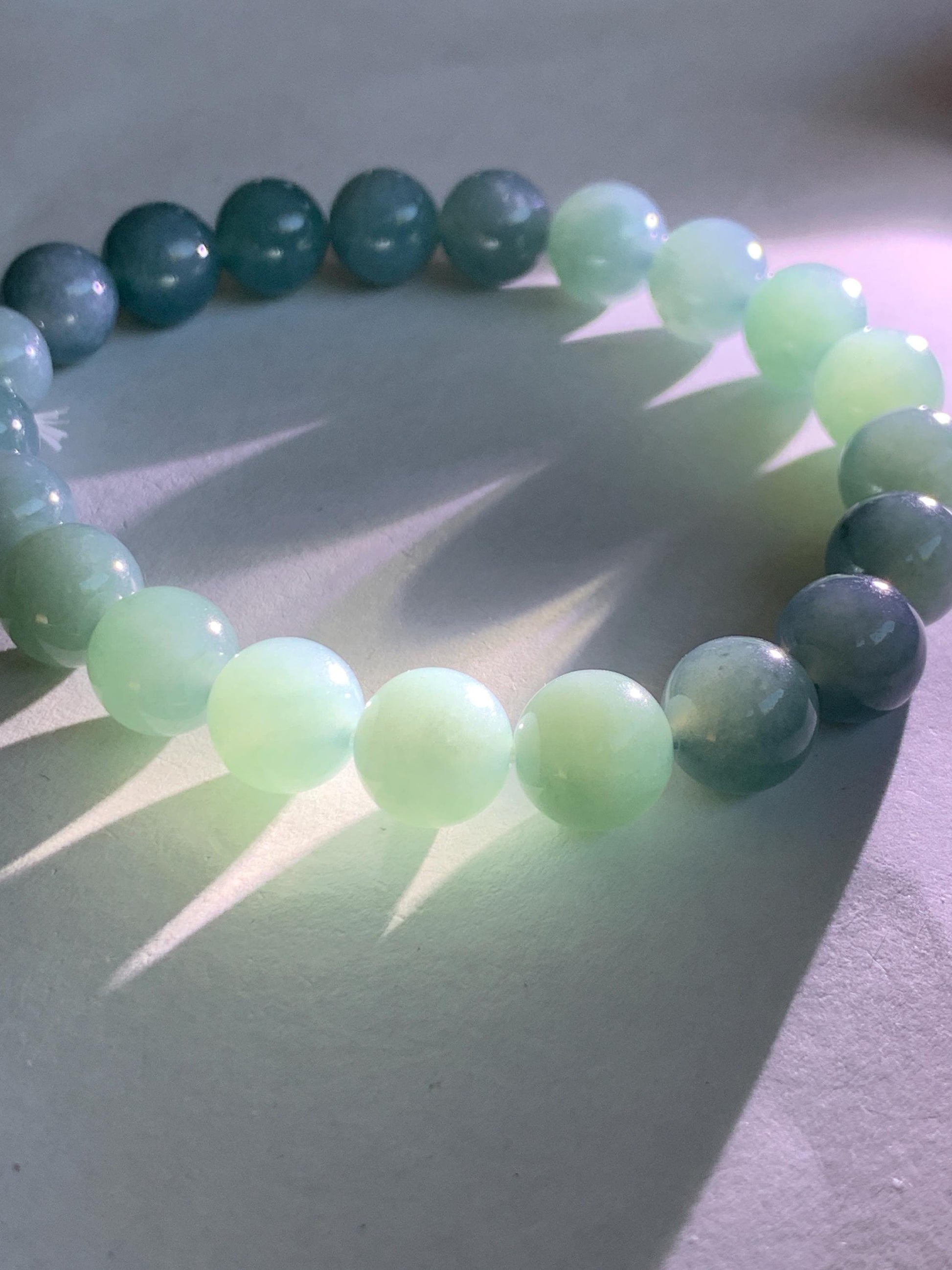 Natural Grade A Guatemalan Icy Translucent Teal Jade Jadeite Beaded Bracelet Stretchy 9.9mm 7.5"-7.75” 34g 天然冰危蓝翡翠圆珠手串 WLL330A
