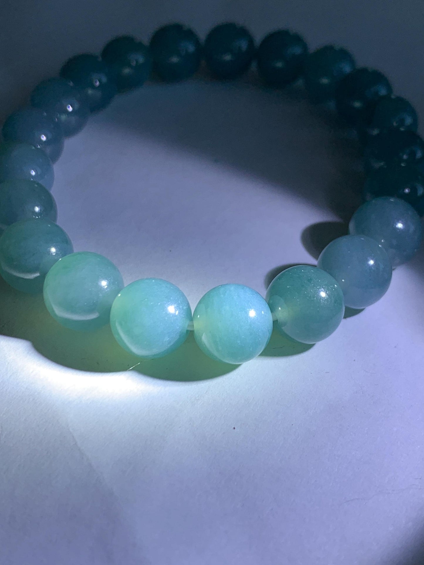 Natural Grade A Guatemalan Icy Translucent Teal Jade Jadeite Beaded Bracelet Stretchy 9.9mm 7.5"-7.75” 34g 天然冰危蓝翡翠圆珠手串 WLL330B
