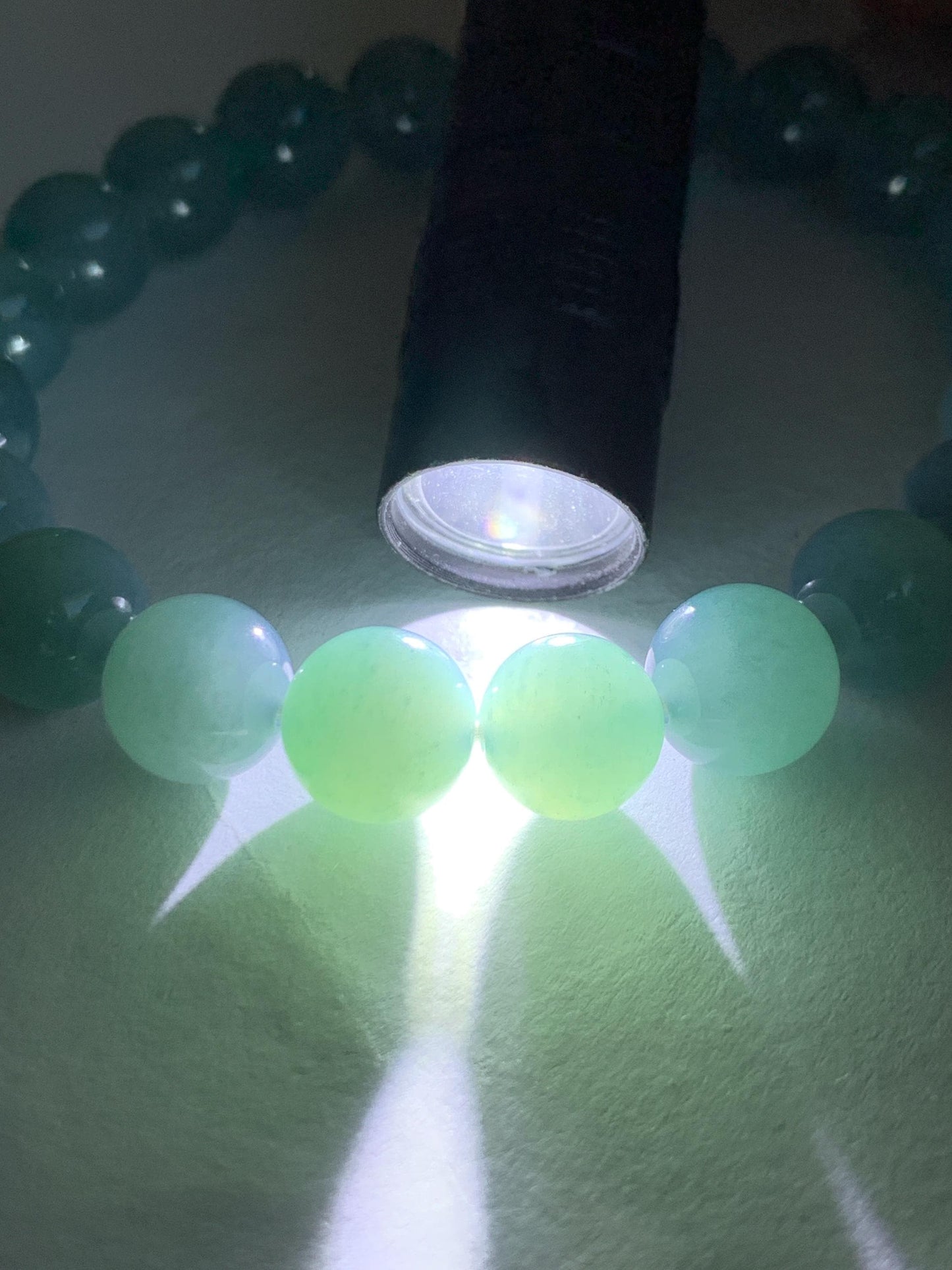 Natural Grade A Guatemalan Icy Translucent Teal Jade Jadeite Beaded Bracelet Stretchy 9.9mm 7.5"-7.75” 34g 天然冰危蓝翡翠圆珠手串 WLL330B