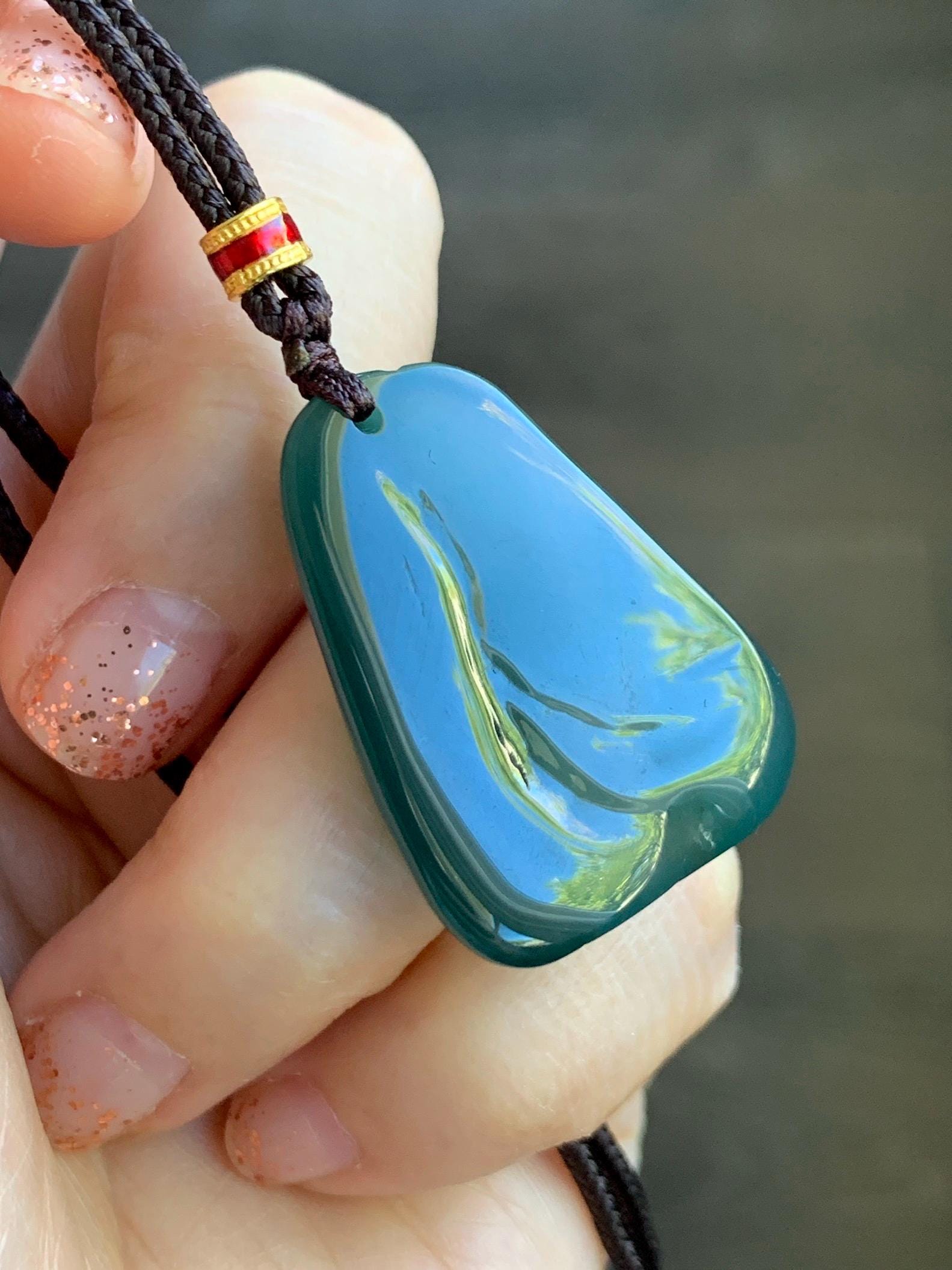 Natural Grade A Guatemalan Icy Translucent Dark Teal Green Jade Jadeite Lotus Flower Pendant Rope Necklace 26” 天然冰胶危深蓝绿翡翠莲花吊坠 WLL132