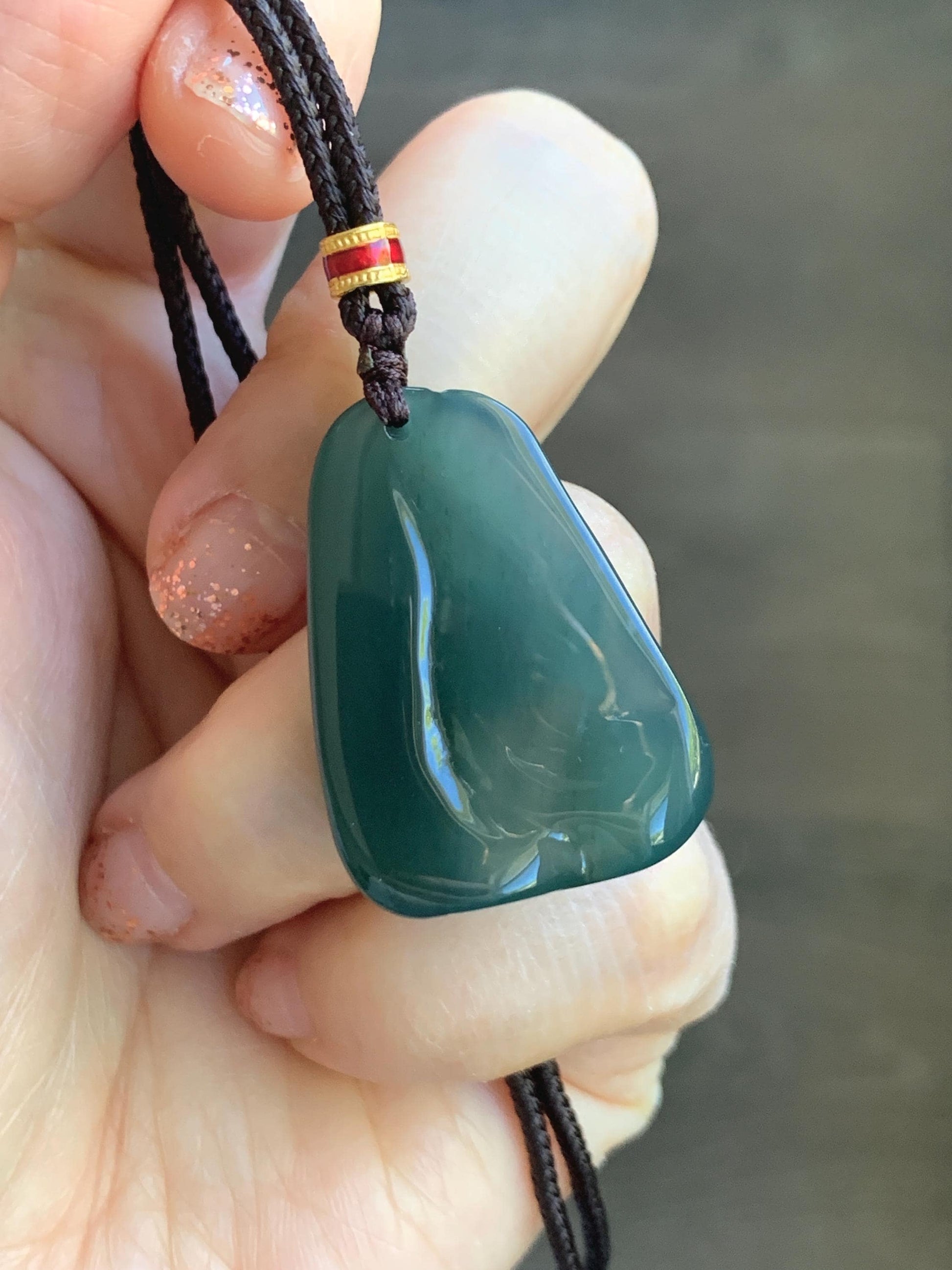 Natural Grade A Guatemalan Icy Translucent Dark Teal Green Jade Jadeite Lotus Flower Pendant Rope Necklace 26” 天然冰胶危深蓝绿翡翠莲花吊坠 WLL132