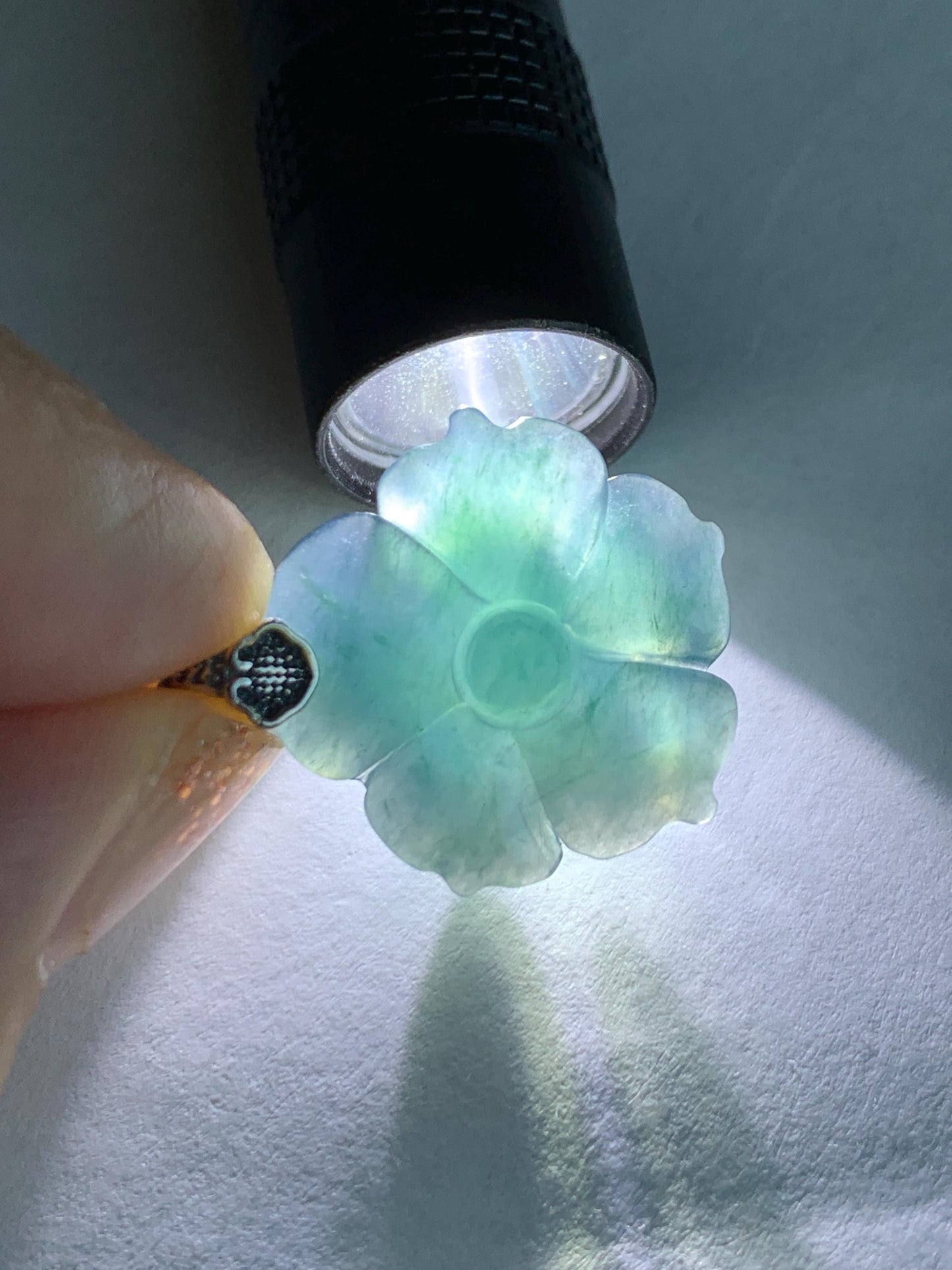 Natural Grade A Guatemalan Icy Translucent Dark Aegean Blue Jade Jadeite Lotus Flower Pendant Sterling Silver 4g 天然冰危深蓝翡翠莲花吊坠 WLH316C