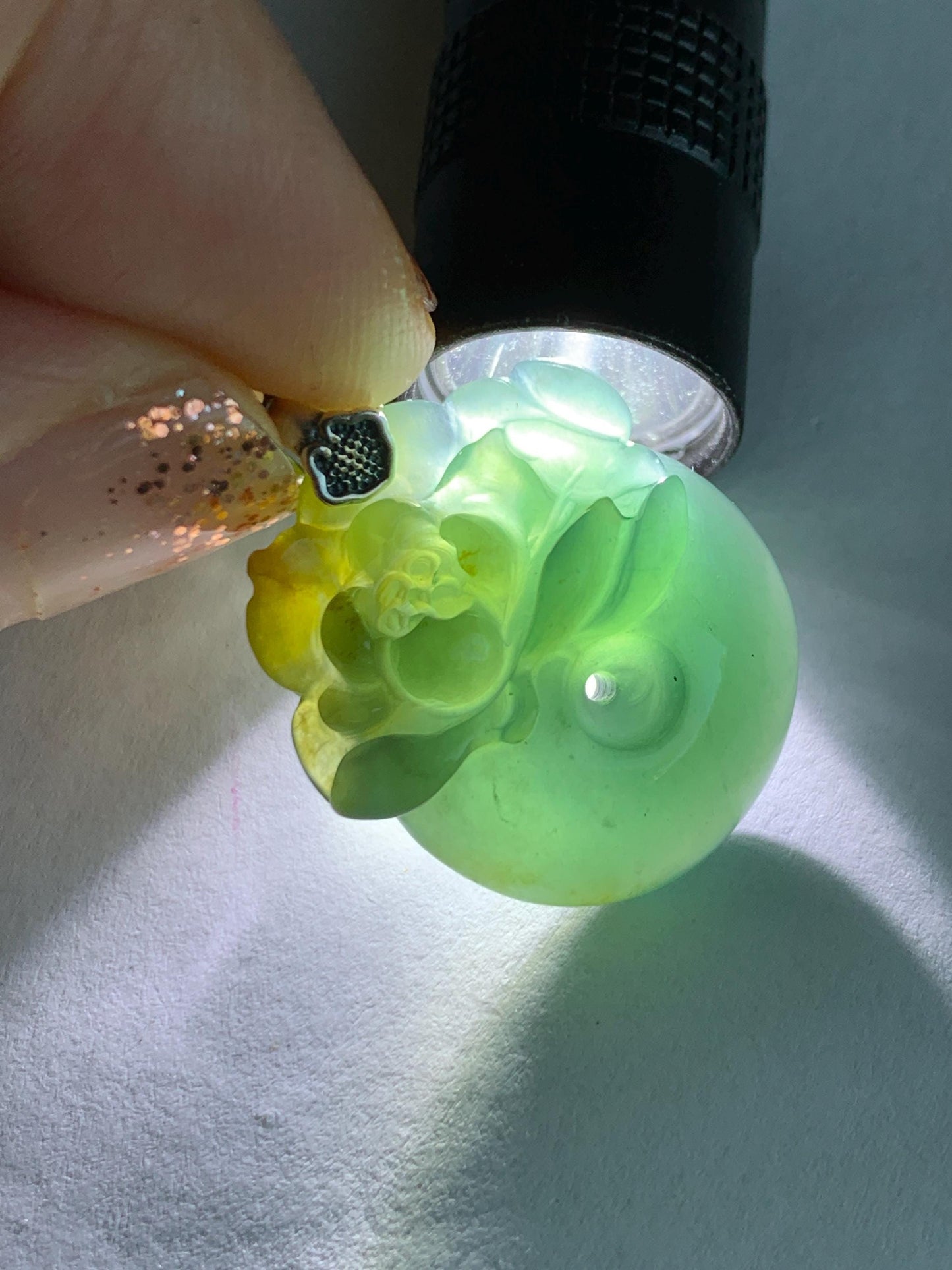 Natural Grade A Guatemalan Icy Translucent Teal Green Jadeite Lotus Flower Ping An Kou Donut Pendant Sterling Silver 天然冰危蓝翡翠莲花平安扣吊坠 WSL385A