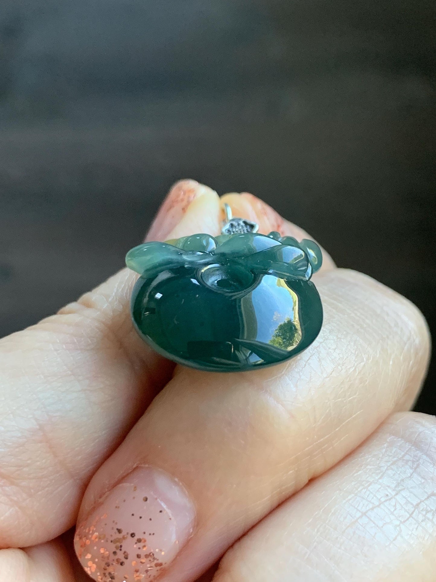 Natural Grade A Guatemalan Icy Translucent Teal Green Jadeite Lotus Flower Ping An Kou Donut Pendant Sterling Silver 天然冰危蓝翡翠莲花平安扣吊坠 WSL385A
