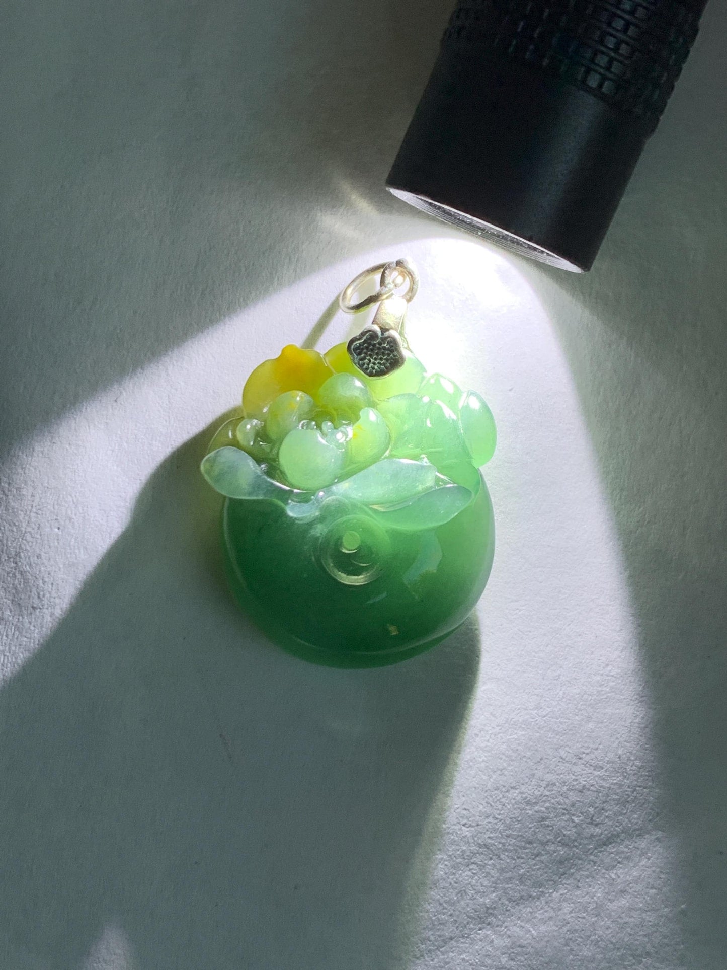 Natural Grade A Guatemalan Icy Translucent Teal Green Jadeite Lotus Flower Ping An Kou Donut Pendant Sterling Silver 天然冰危蓝翡翠莲花平安扣吊坠 WSL385A