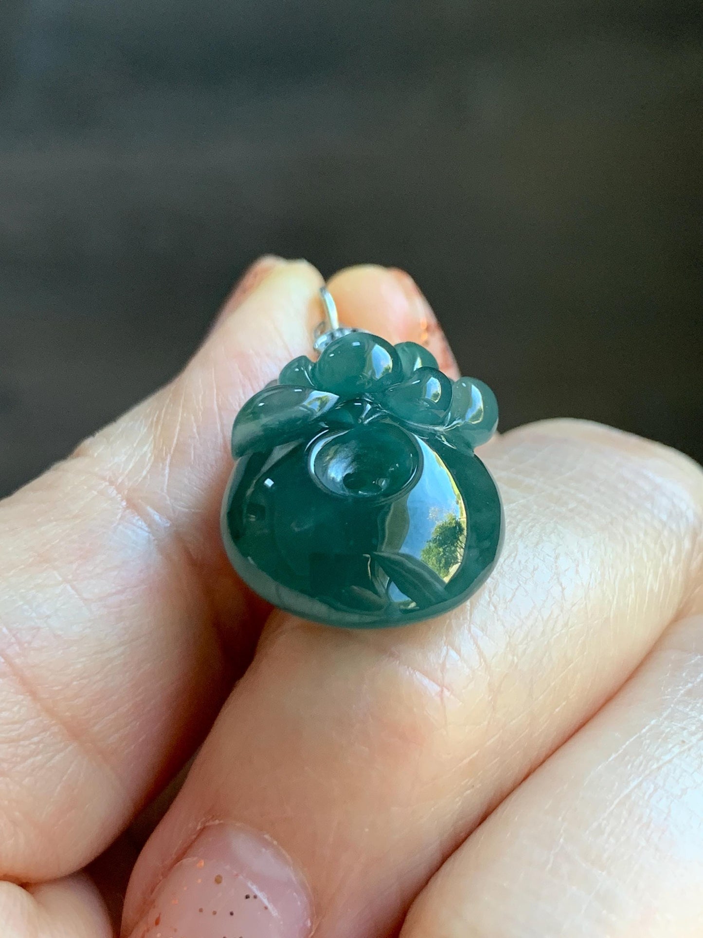 Natural Grade A Guatemalan Icy Translucent Teal Blue Jadeite Lotus Flower Ping An Kou Donut Pendant Sterling Silver 天然冰危蓝翡翠莲花平安扣吊坠 WSL385B