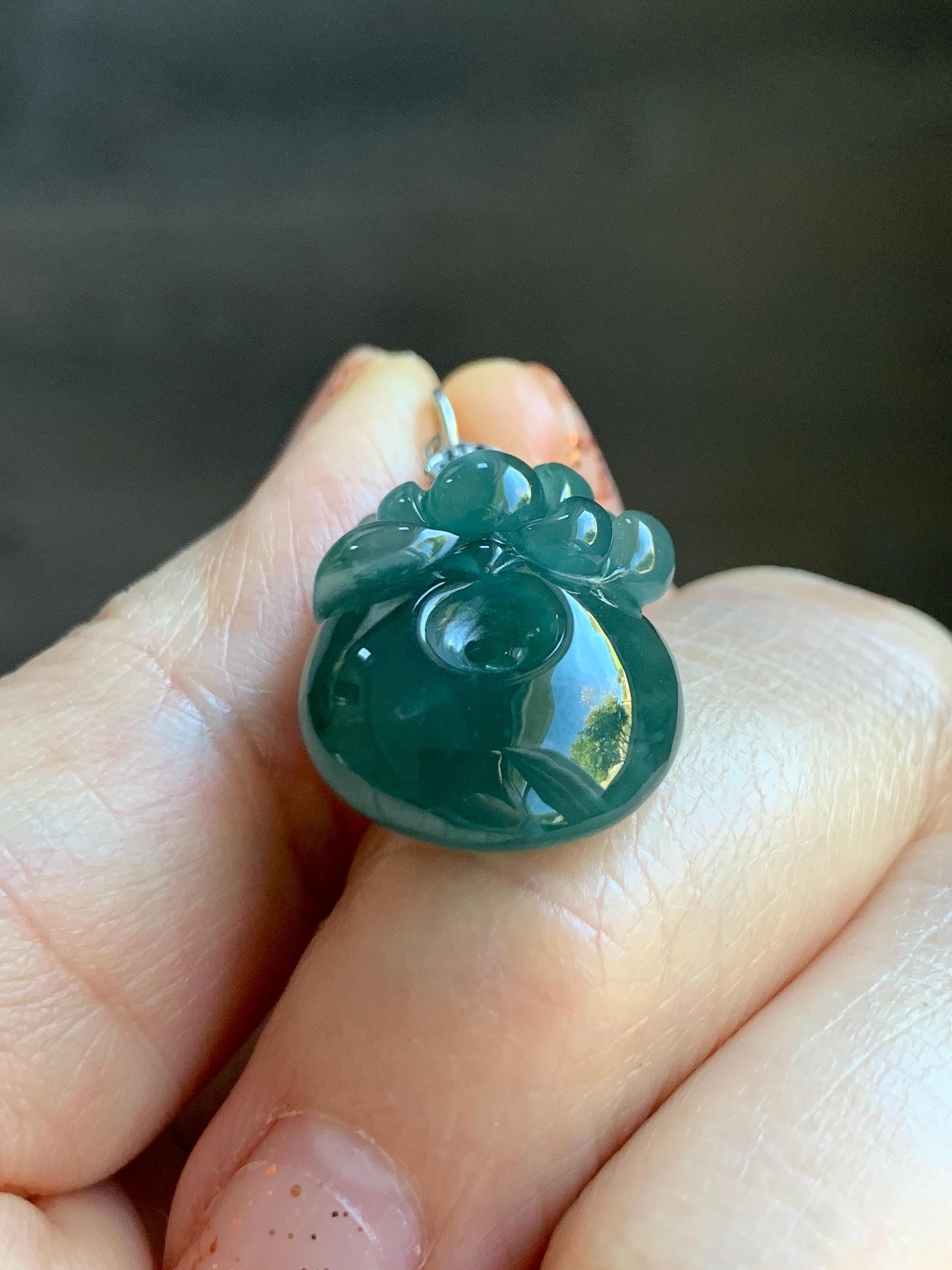 Natural Grade A Guatemalan Icy Translucent Teal Blue Jadeite Lotus Flower Ping An Kou Donut Pendant Sterling Silver 天然冰危蓝翡翠莲花平安扣吊坠 WSL385B