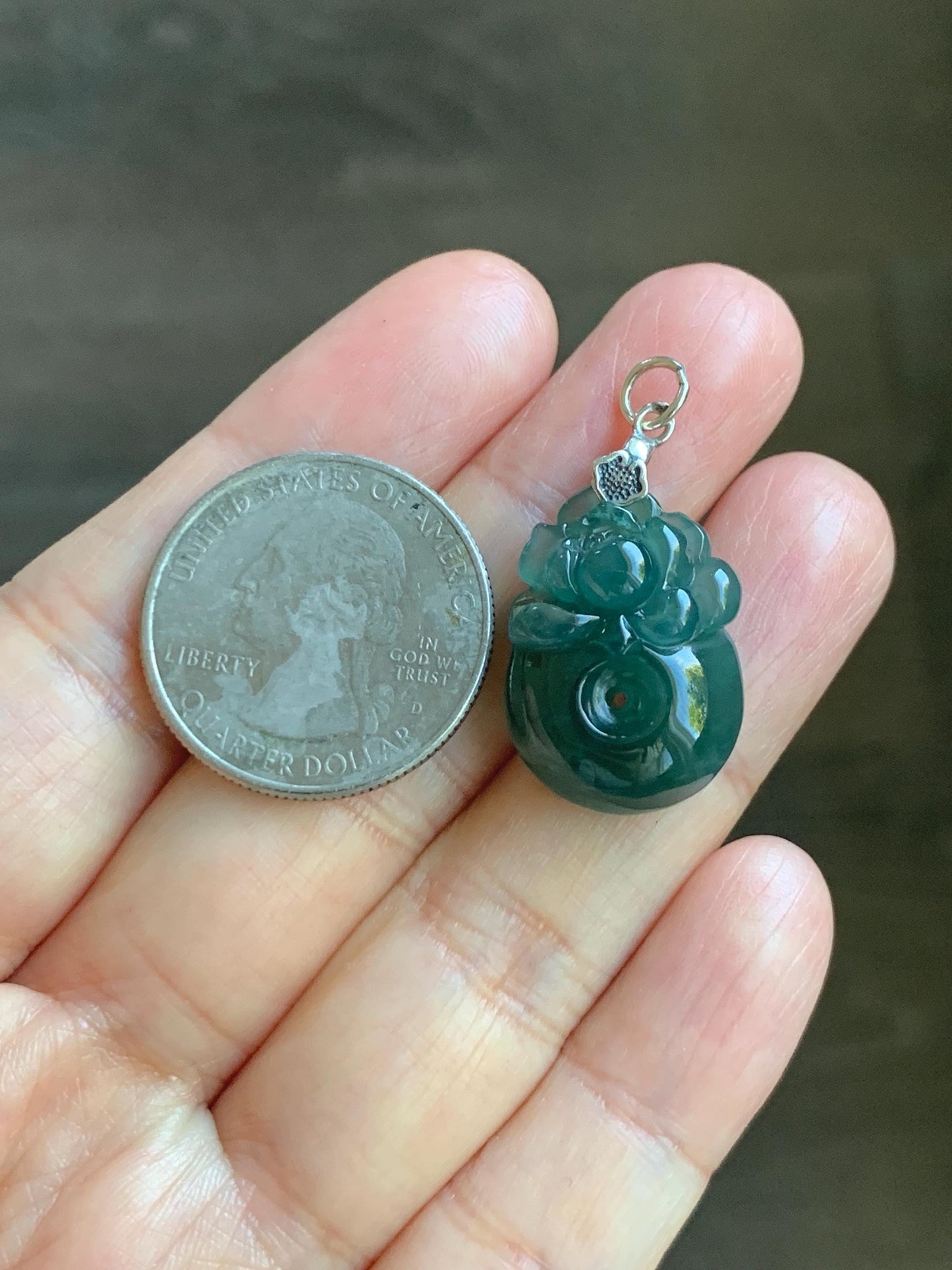 Natural Grade A Guatemalan Icy Translucent Teal Blue Jadeite Lotus Flower Ping An Kou Donut Pendant Sterling Silver 天然冰危蓝翡翠莲花平安扣吊坠 WSL385B