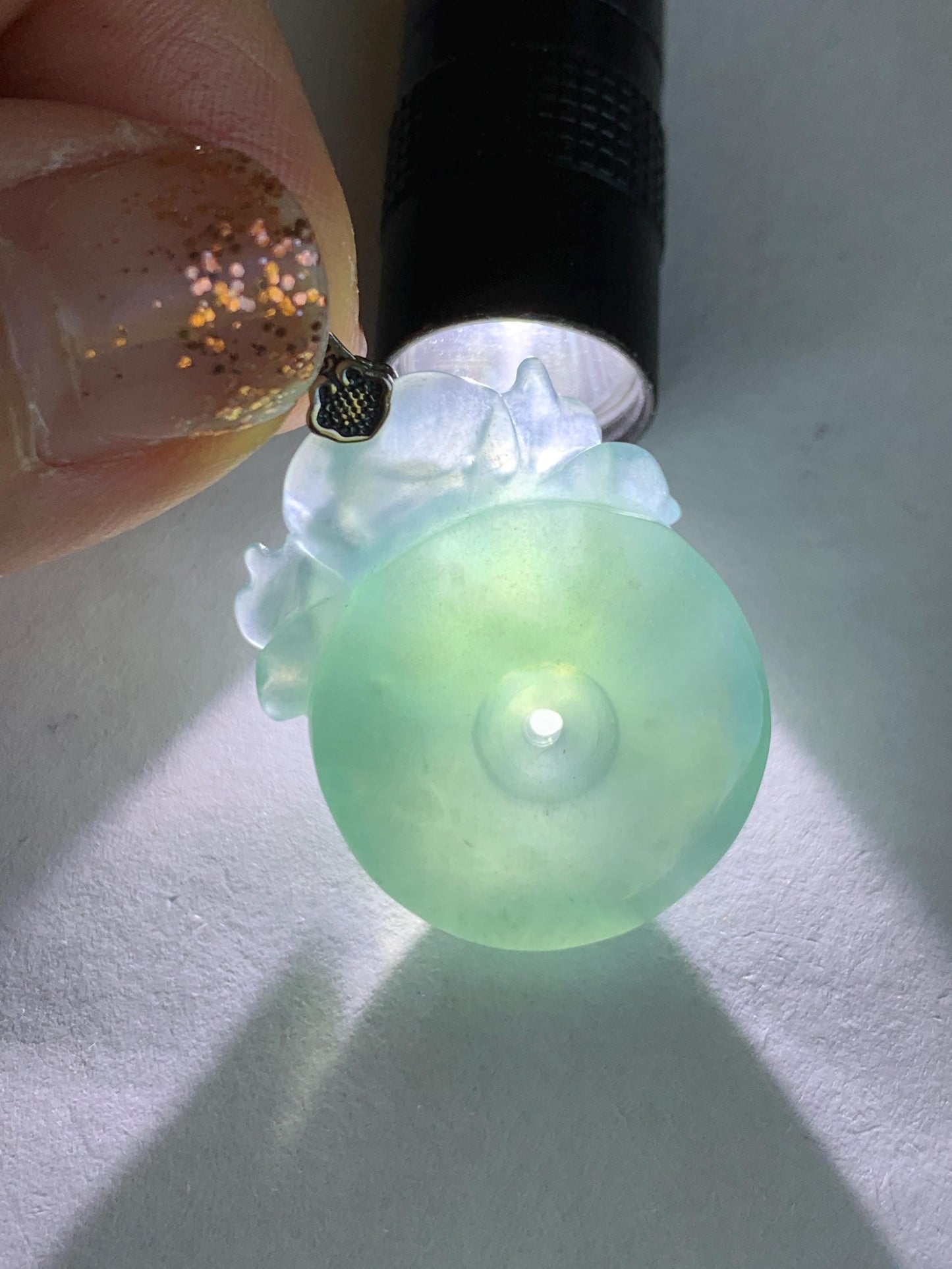 Natural Type A Guatemalan Icy Translucent Teal Blue Jadeite Lotus Flower Ping An Kou Donut Pendant Sterling Silver 天然冰危蓝翡翠莲花平安扣吊坠 DWH369B