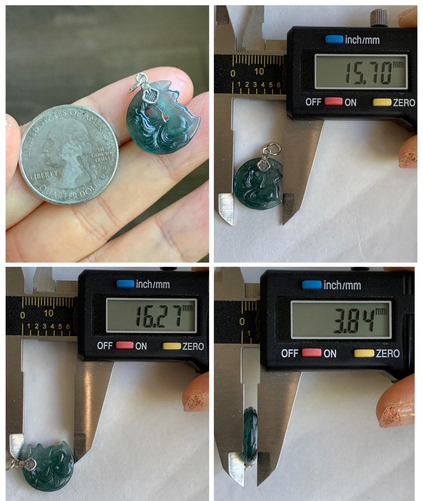 Natural Grade A Guatemalan Icy Translucent Teal Blue Jade Jadeite Nine-tailed Fox Petite Pendant Sterling Silver 天然冰危蓝绿翡翠迷你九尾狐月亮镶嵌吊坠 WXK253J