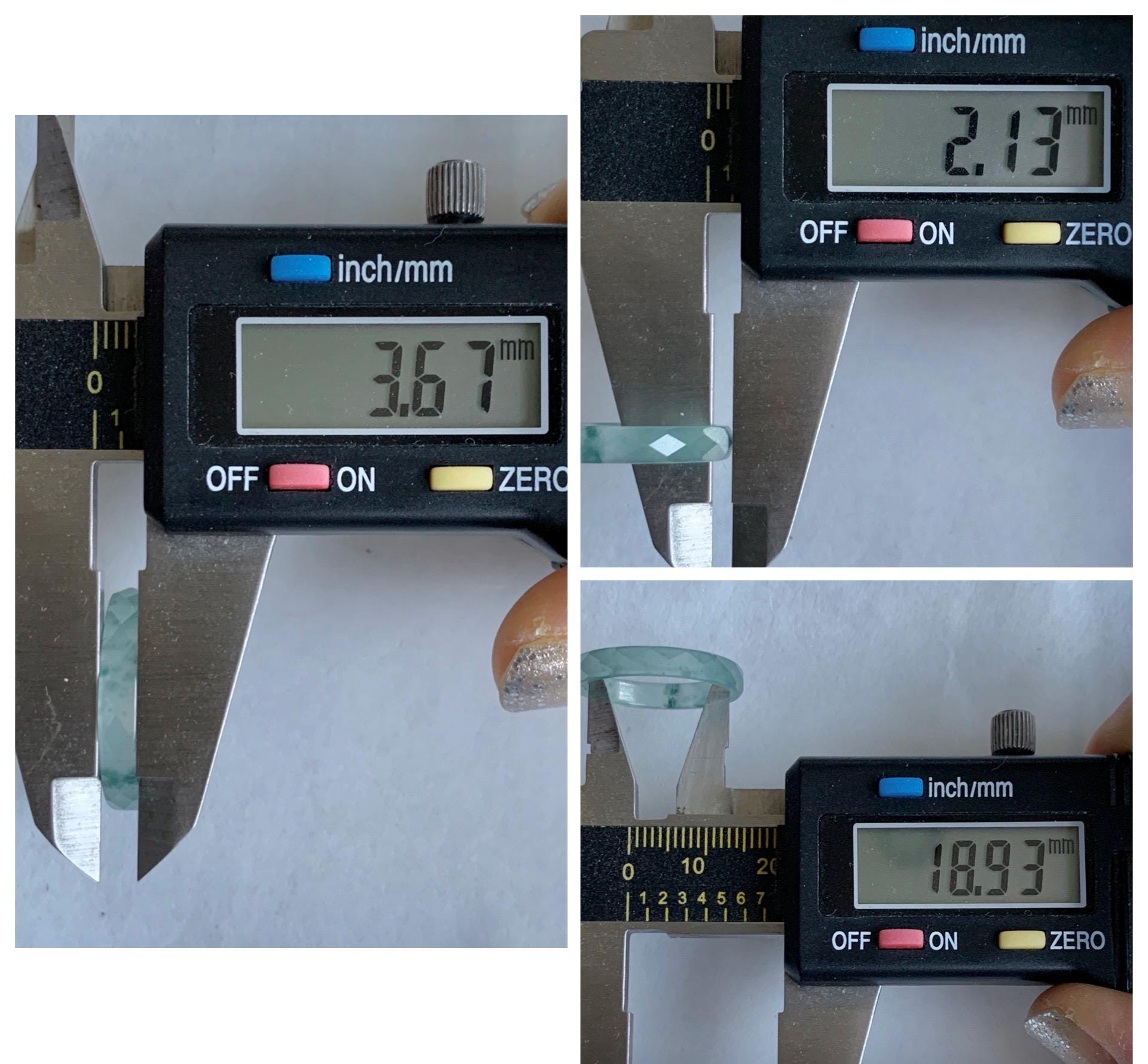 Natural Grade A Guatemalan Icy Highly Translucent Light Teal Green Jade Jadeite Diamond Faceted Band Ring Size 9 天然冰危浅绿起光翡翠切割面戒圈 QGW220A