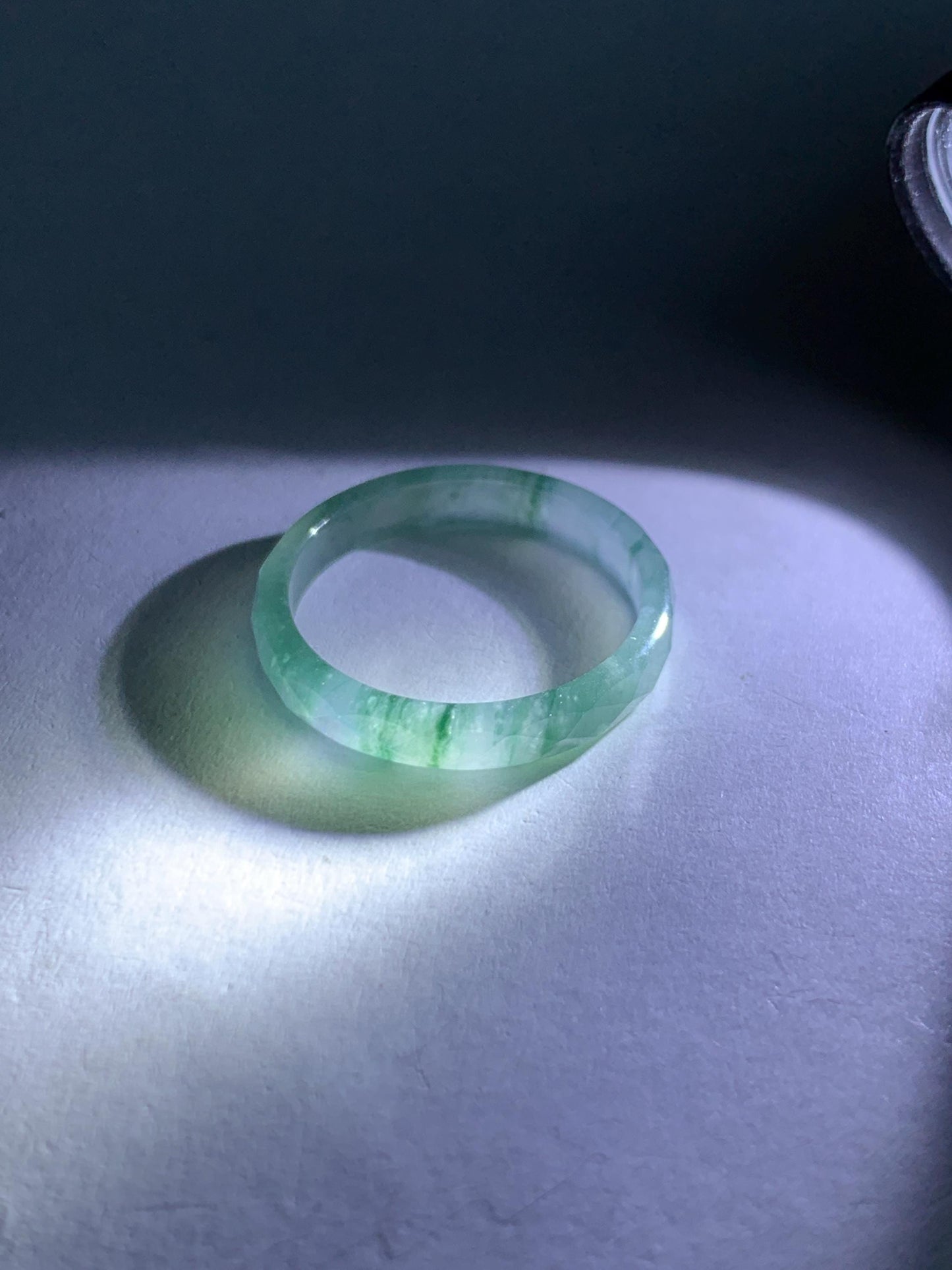 Natural Grade A Guatemalan Icy Highly Translucent Light Teal Green Jade Jadeite Diamond Faceted Band Ring Size 6.5 天然冰危浅绿起光翡翠切割面戒圈 QGW220C