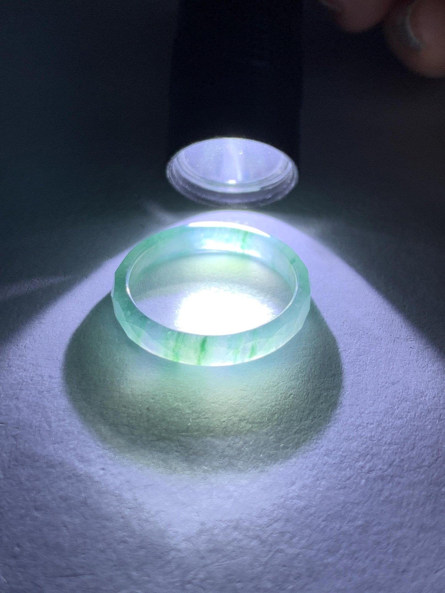 Natural Grade A Guatemalan Icy Highly Translucent Light Teal Green Jade Jadeite Diamond Faceted Band Ring Size 6.5 天然冰危浅绿起光翡翠切割面戒圈 QGW220C