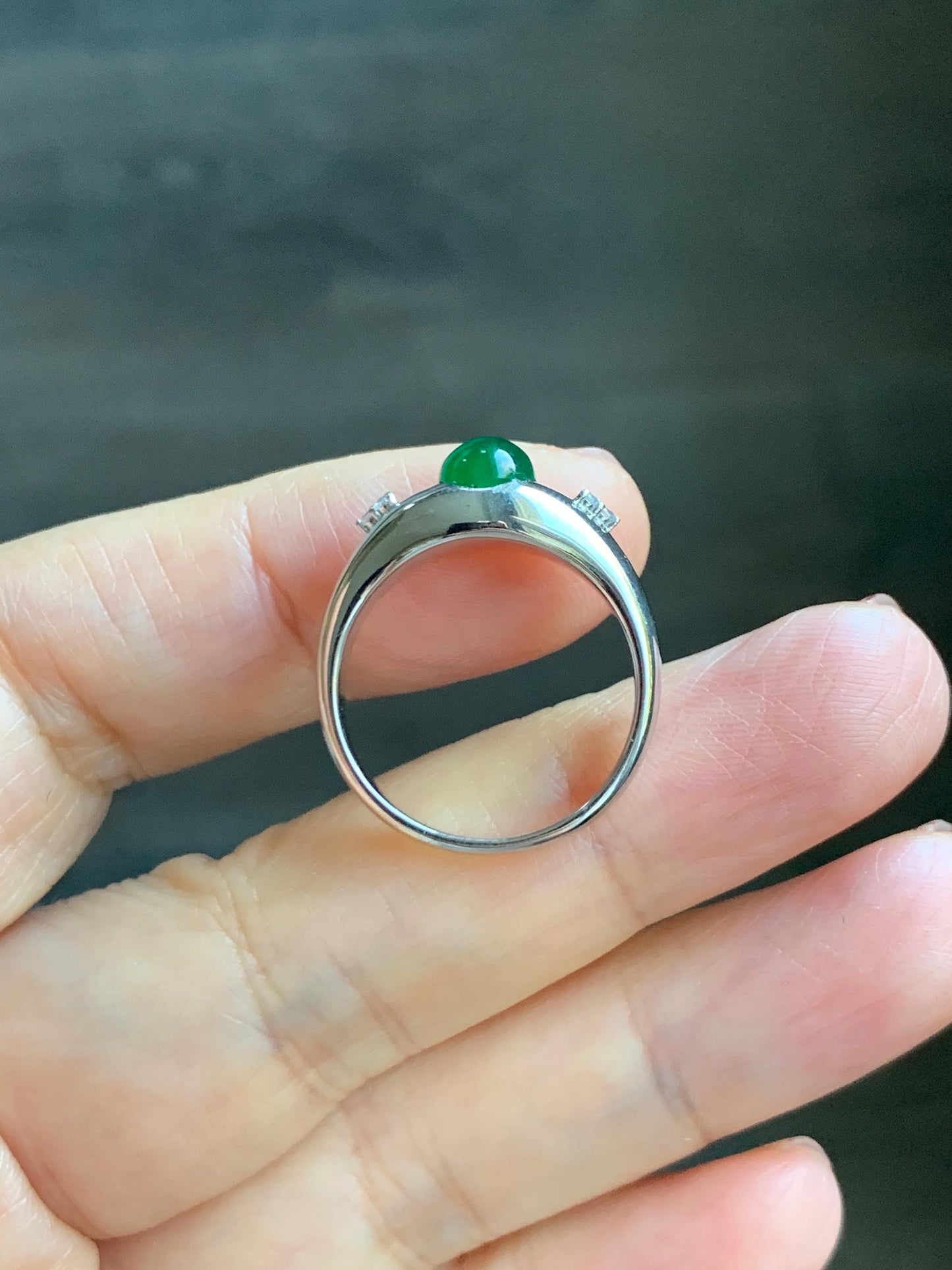 Certified Natural Grade A Guatemalan Icy Translucent Intense Vibrant Green Oval Jade Jadeite Ring Sterling Silver size 7.25 天然冰危绿翡翠镶嵌戒指 191