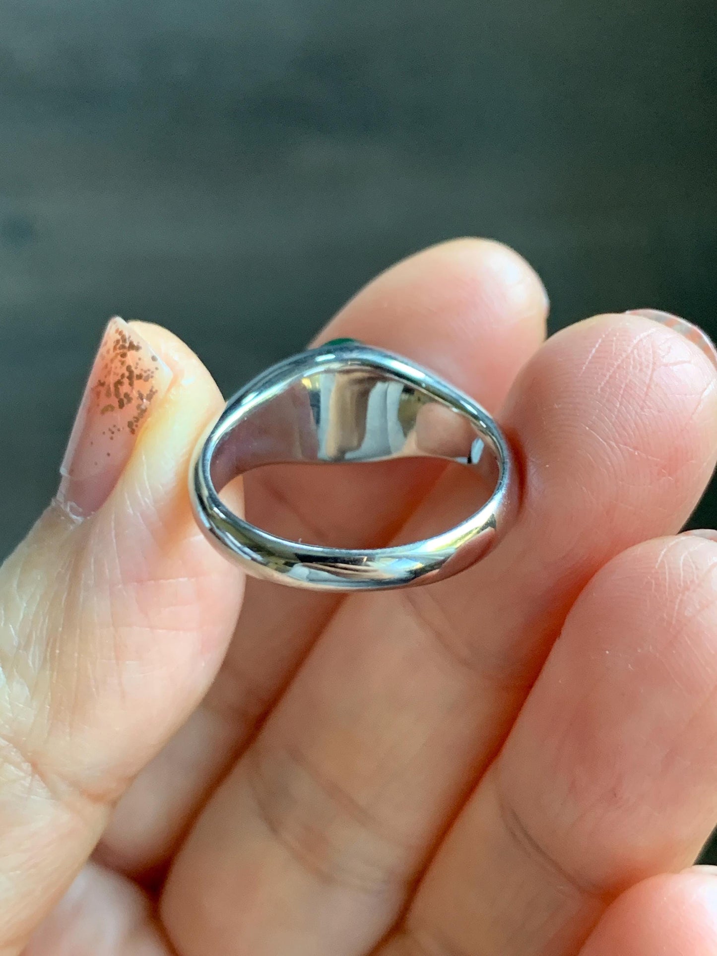 Certified Natural Grade A Guatemalan Icy Translucent Intense Vibrant Green Oval Jade Jadeite Ring Sterling Silver size 7.25 天然冰危绿翡翠镶嵌戒指 191