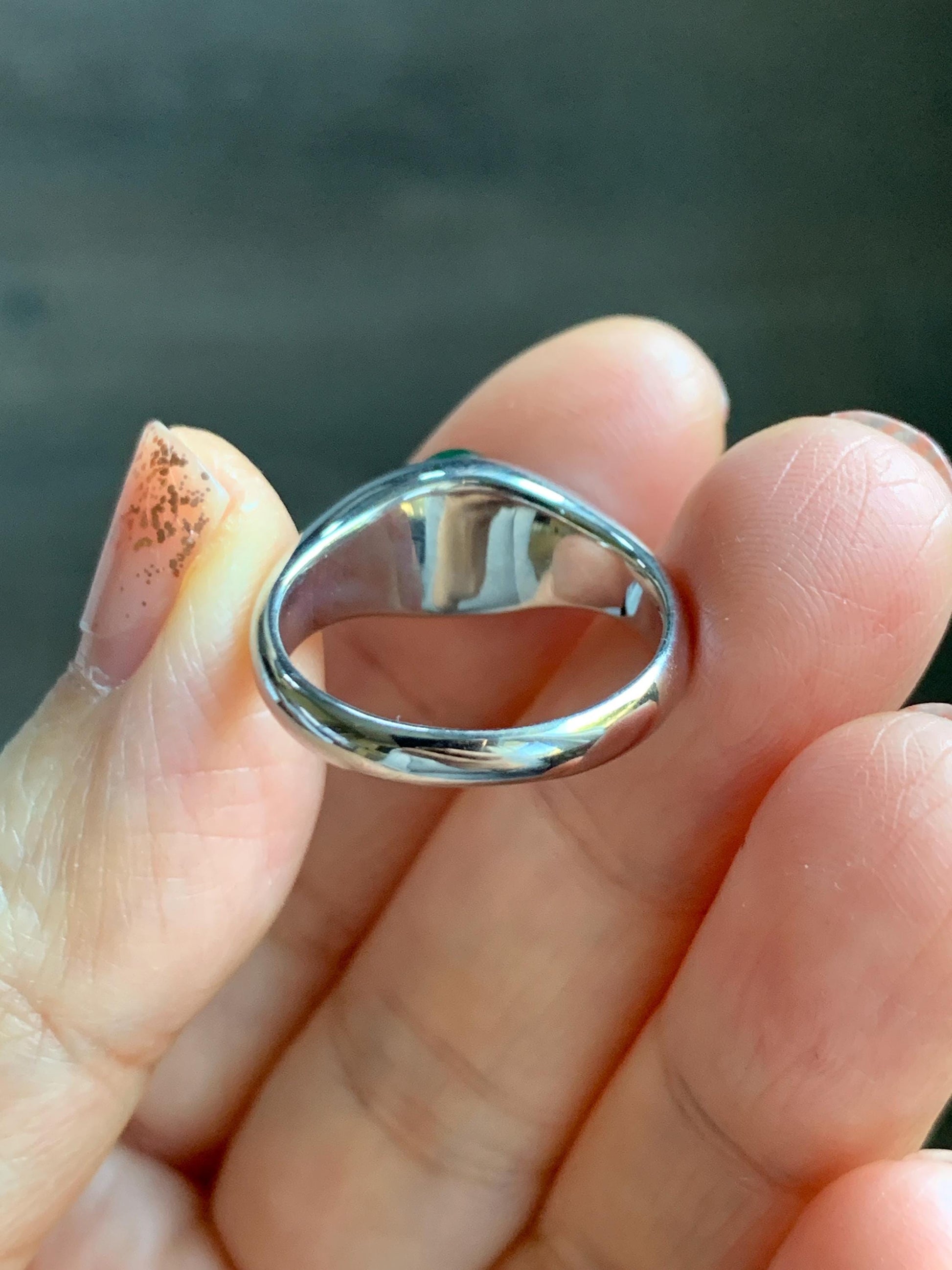 Certified Natural Grade A Guatemalan Icy Translucent Intense Vibrant Green Oval Jade Jadeite Ring Sterling Silver size 7.25 天然冰危绿翡翠镶嵌戒指 191