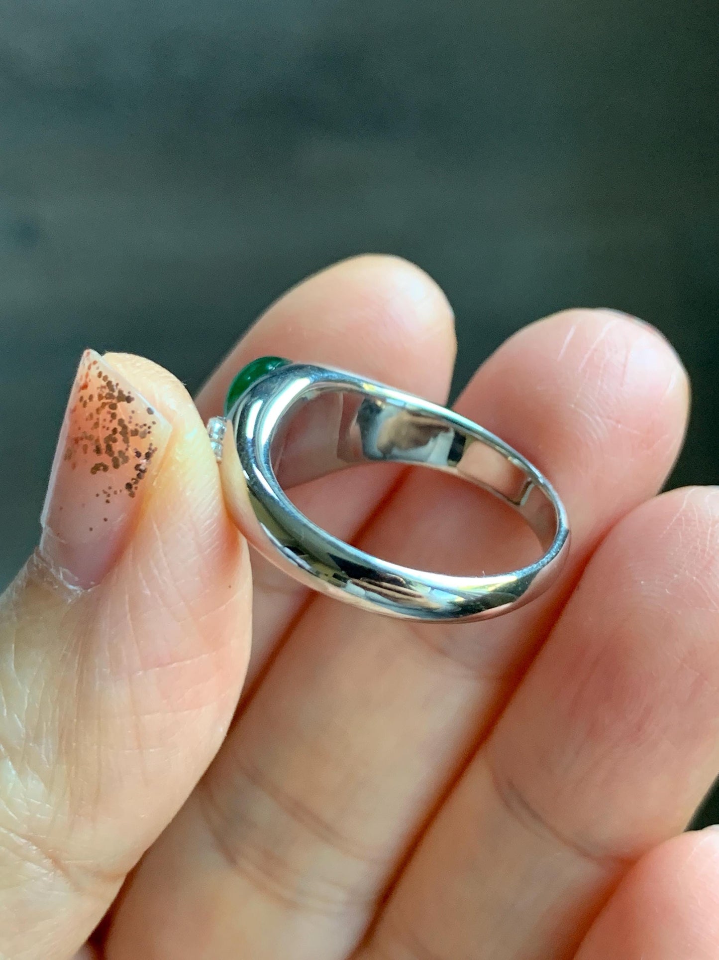 Certified Natural Grade A Guatemalan Icy Translucent Intense Vibrant Green Oval Jade Jadeite Ring Sterling Silver size 7.25 天然冰危绿翡翠镶嵌戒指 191