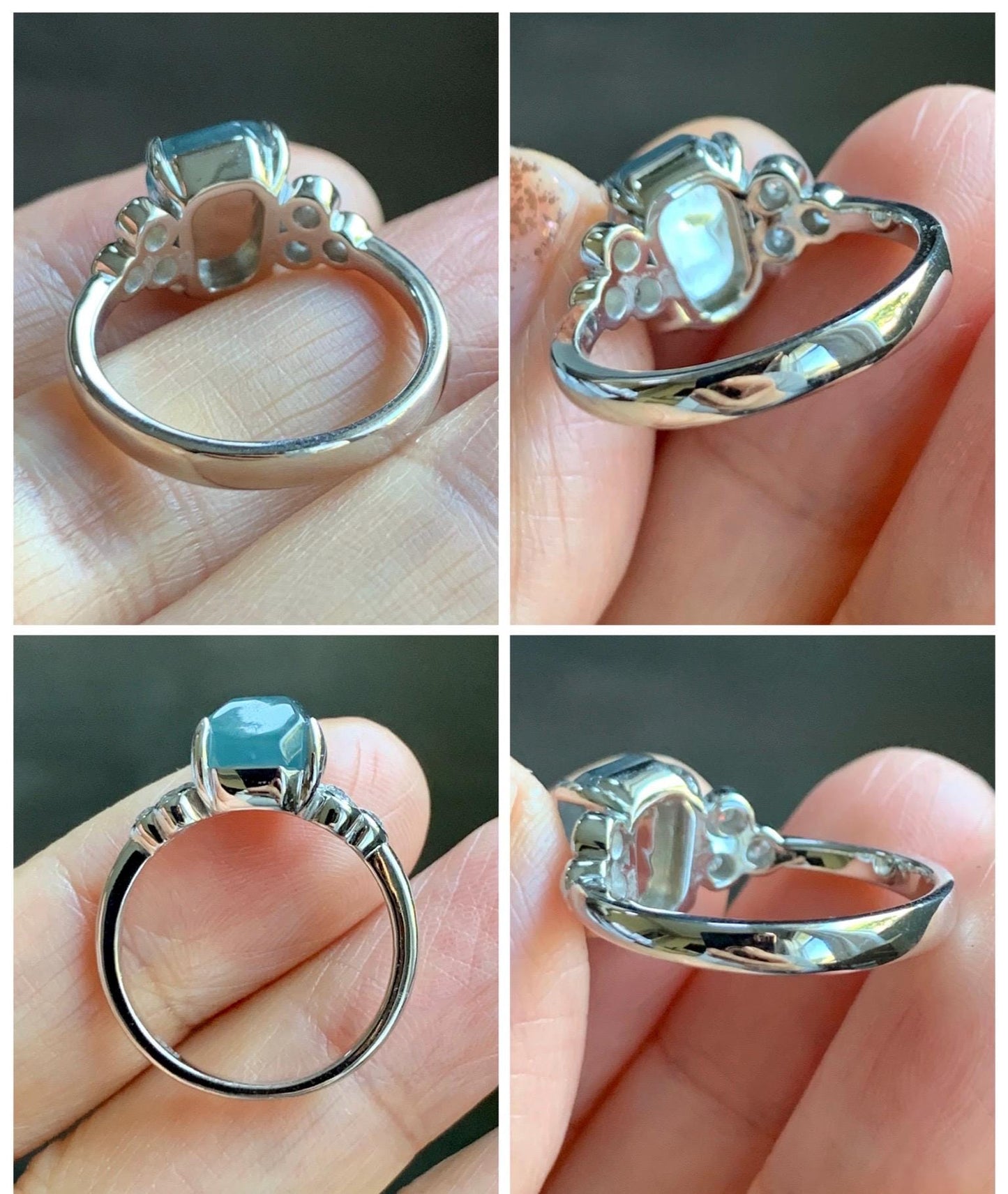 Certified Natural Grade A Guatemalan Icy Translucent Dark Teal Green Jade Jadeite Ring Sterling Silver size 7.25 天然冰危深蓝绿切割翡翠镶嵌戒指 187